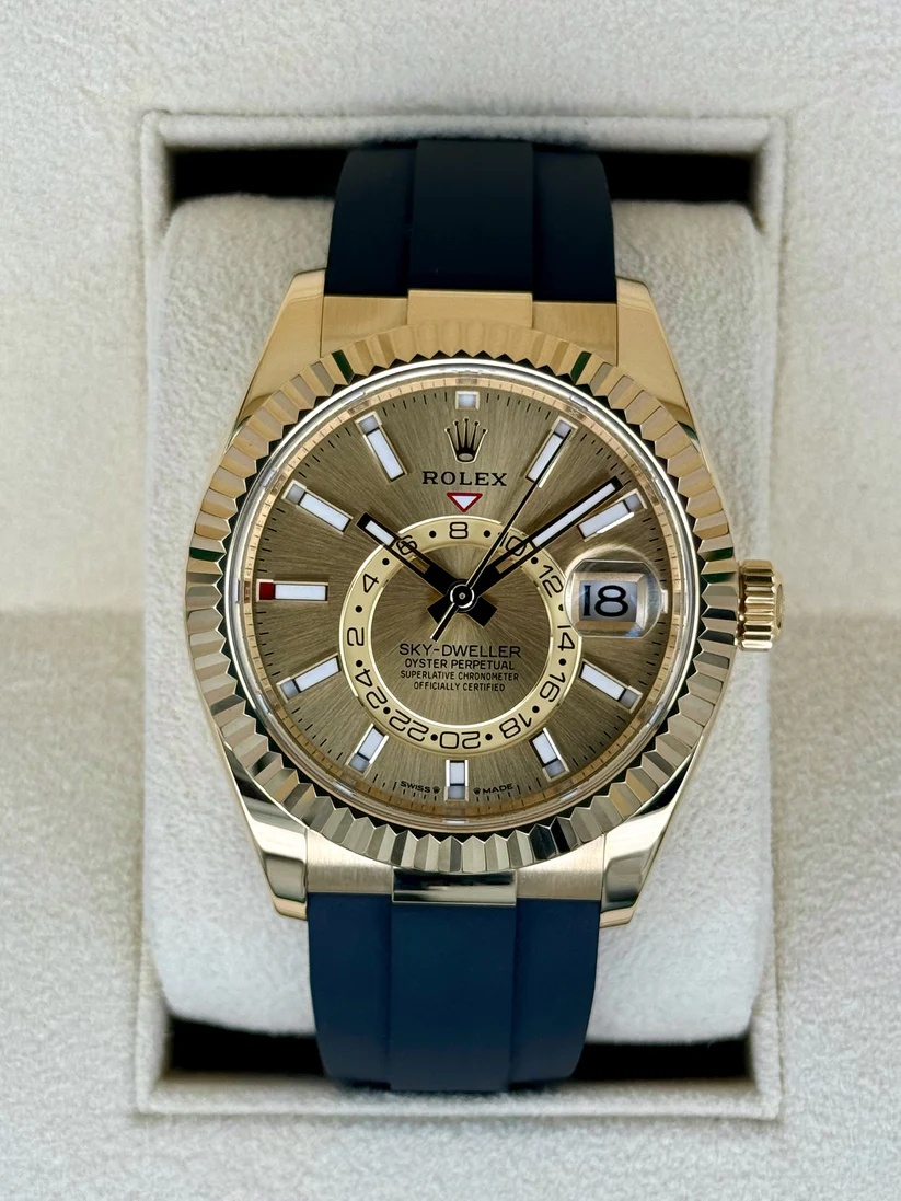 【Super Clone】RLX  Sky-Dweller 42mm Yellow Gold Champagne Dial Oysterflex - 336238