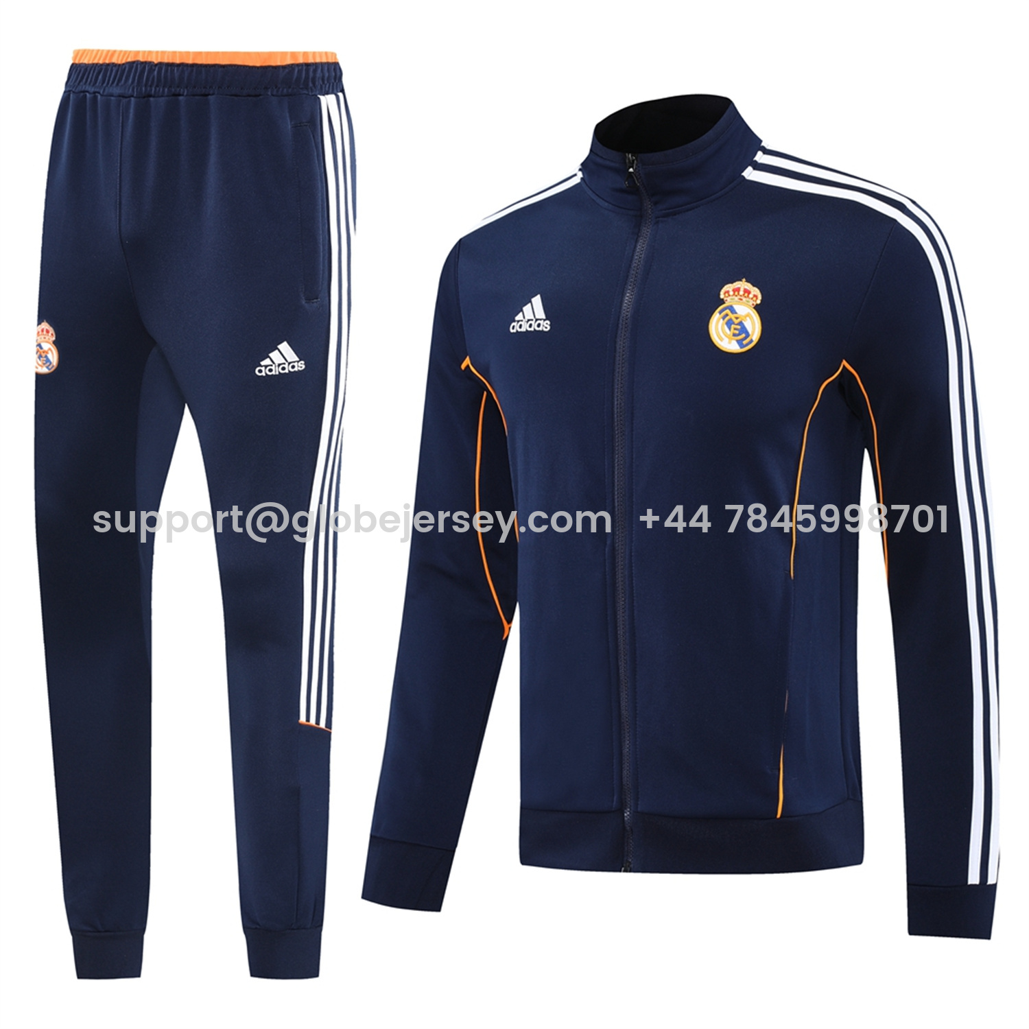 Real Madrid 25-26 Jacket Training Tracksuit - Royal Blue Jackets & Pants with Orange Lines
