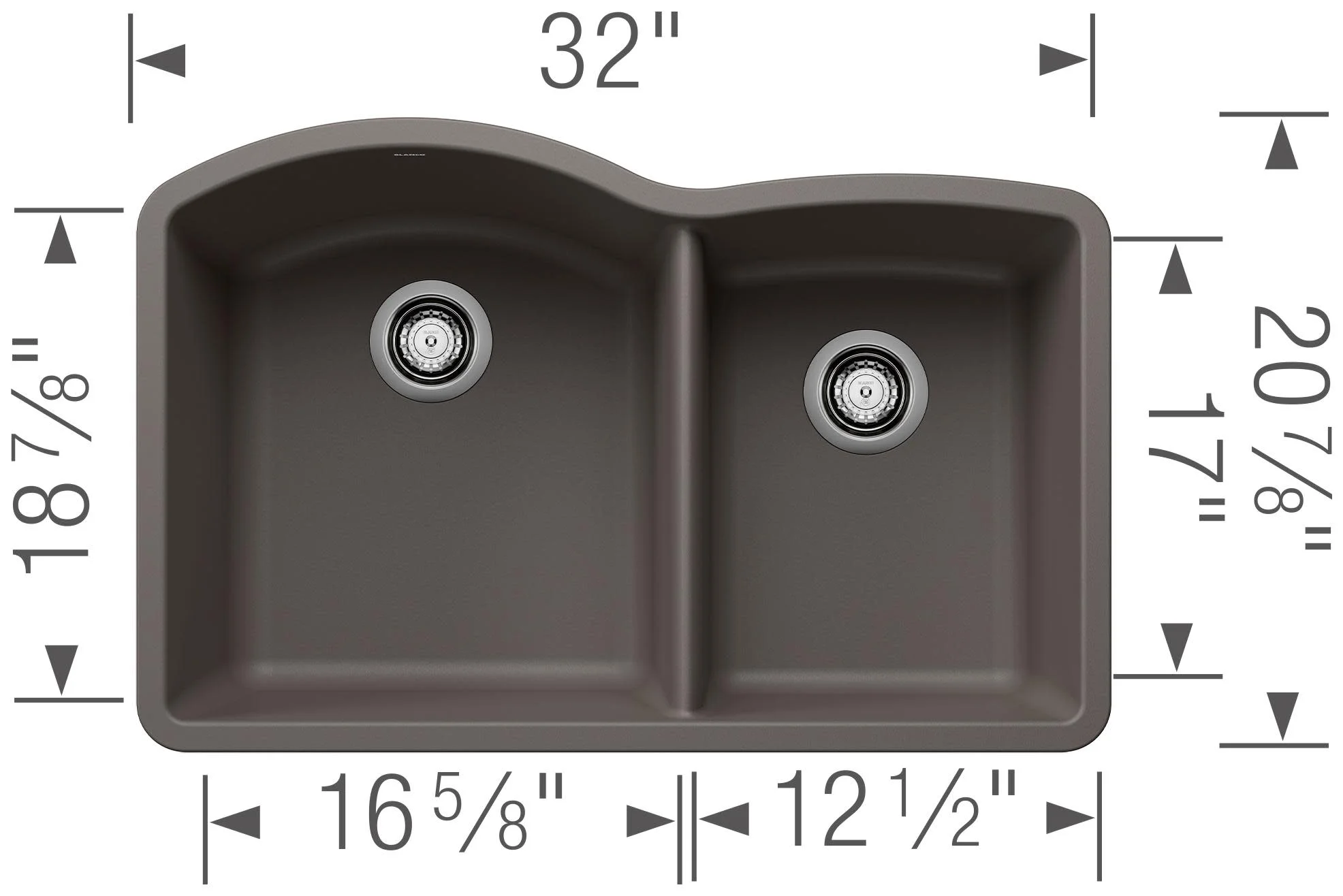 Blanco DIAMOND 1-3/4 Bowl SILGRANIT Sink Metallic Gray