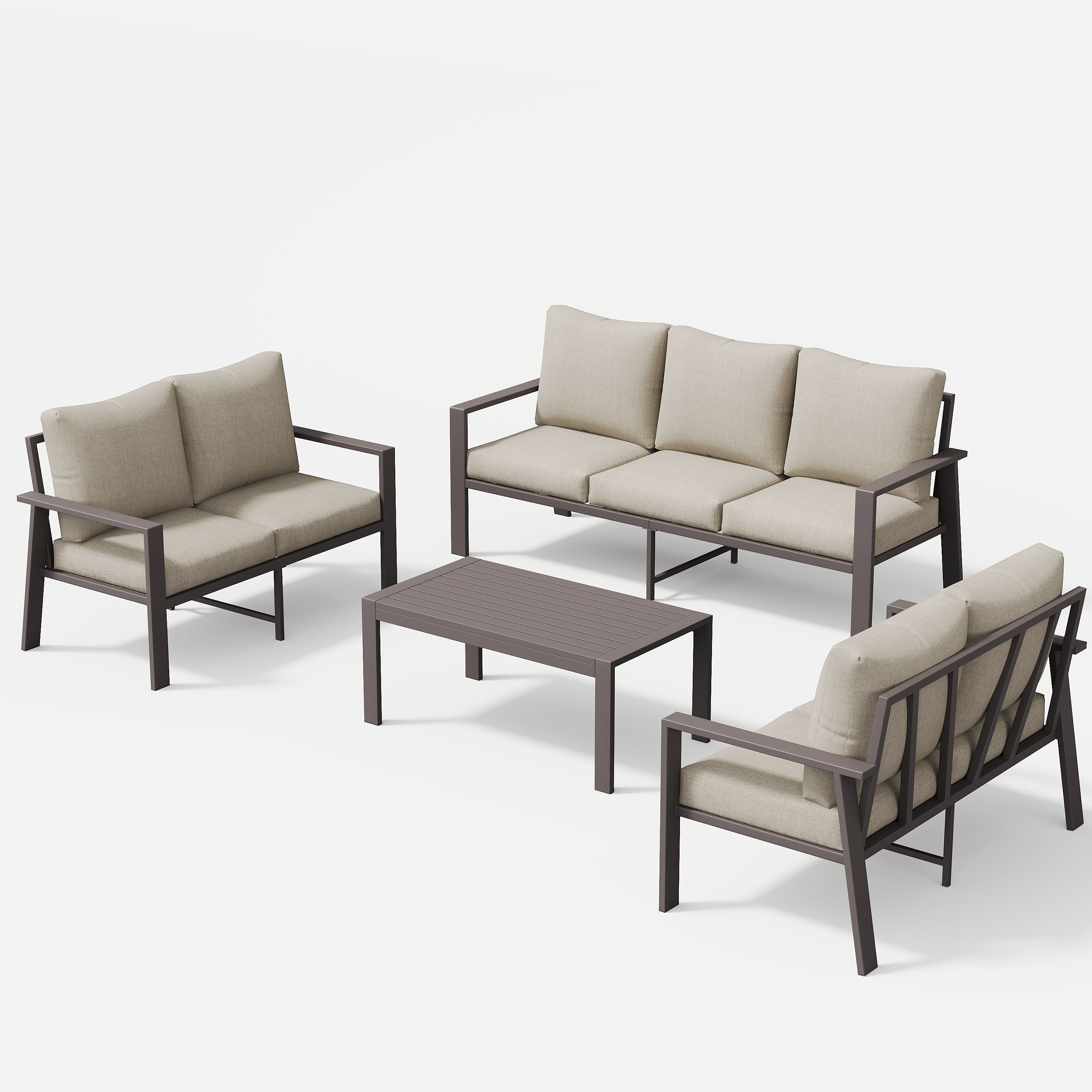 POTEBAN Aluminum Patio Furniture Set, Modern Metal Outdoor Sectional Sofa, Patio Conversation Sets with Side Table for Poolside, courtyard,Blue