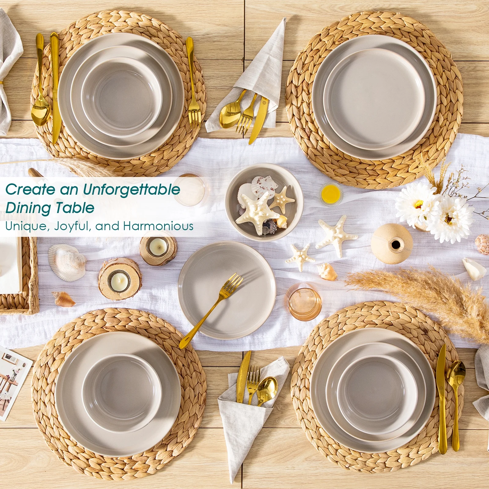 Malacasa 24 Pcs Dinnerware Sets, Stoneware Plates and Bowls Set, Tableware Dishwasher Microwave Safe, Serves For 6 people, Brown