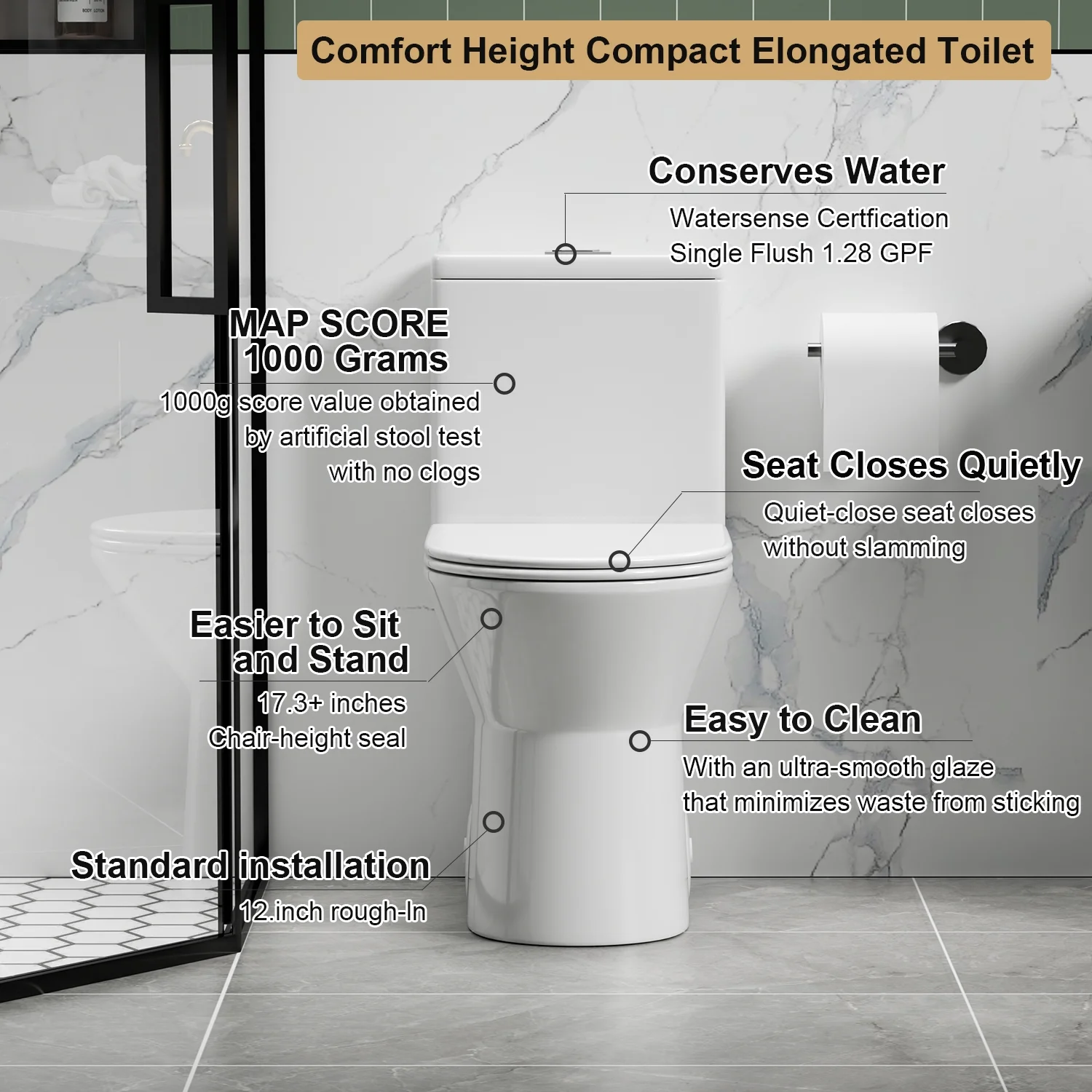 One Piece Toilet,1.1/1.6 GPF Modern Toilet with Comfort Chair Seat,Powerful & Quiet Dual Flush Rimless Bowl,White
