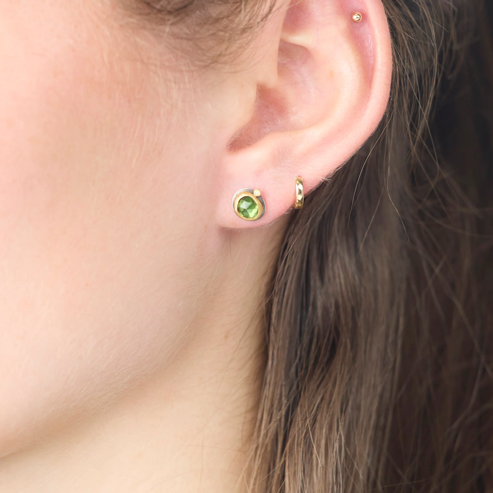 Tourmaline Stud Earrings with Diamond Dot
