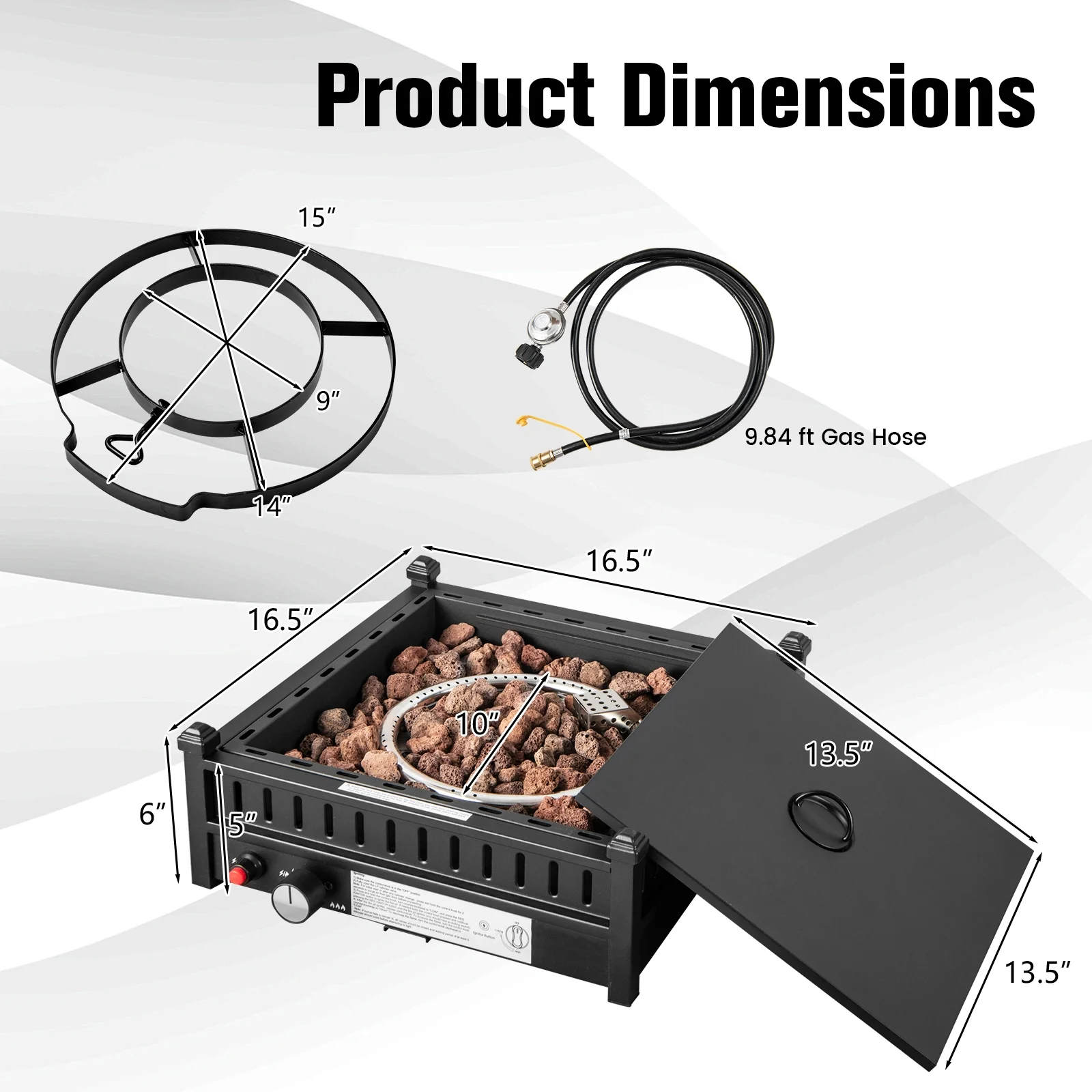 Costway Portable Tabletop Fire Bowl 40,000 BTU Propane Firepit fit Umbrella Holes Table