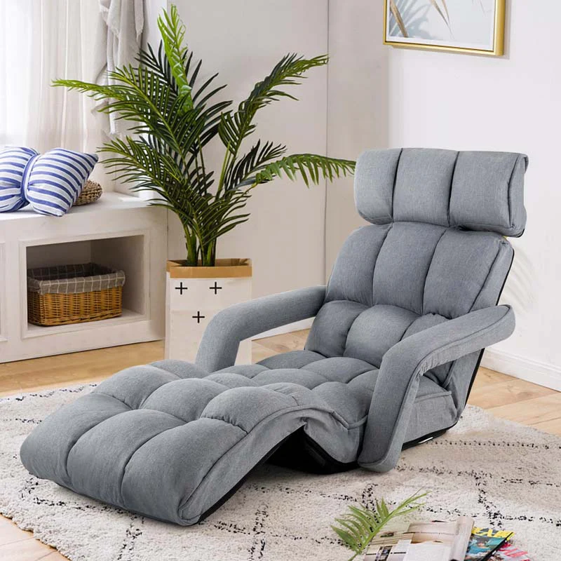 6-Position Adjustable Floor Sofa Bed. Folding Lazy Sofa Chaise Lounger Recliner with Armrests & Footrests for Living Room. Bedroom & Gaming