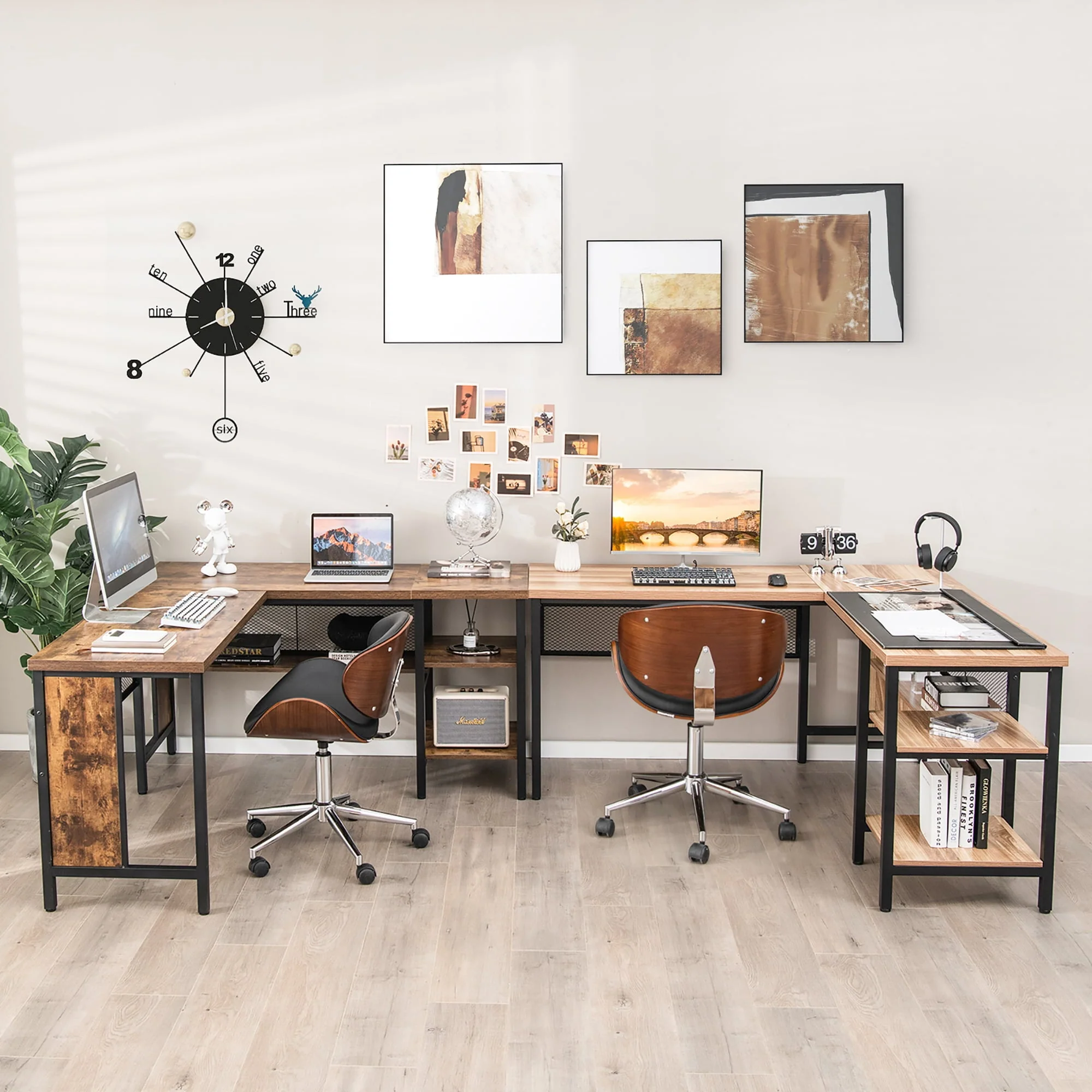Costway L-Shaped Corner Computer Desk Home Office Workstation w/ Storage Shelves Oak