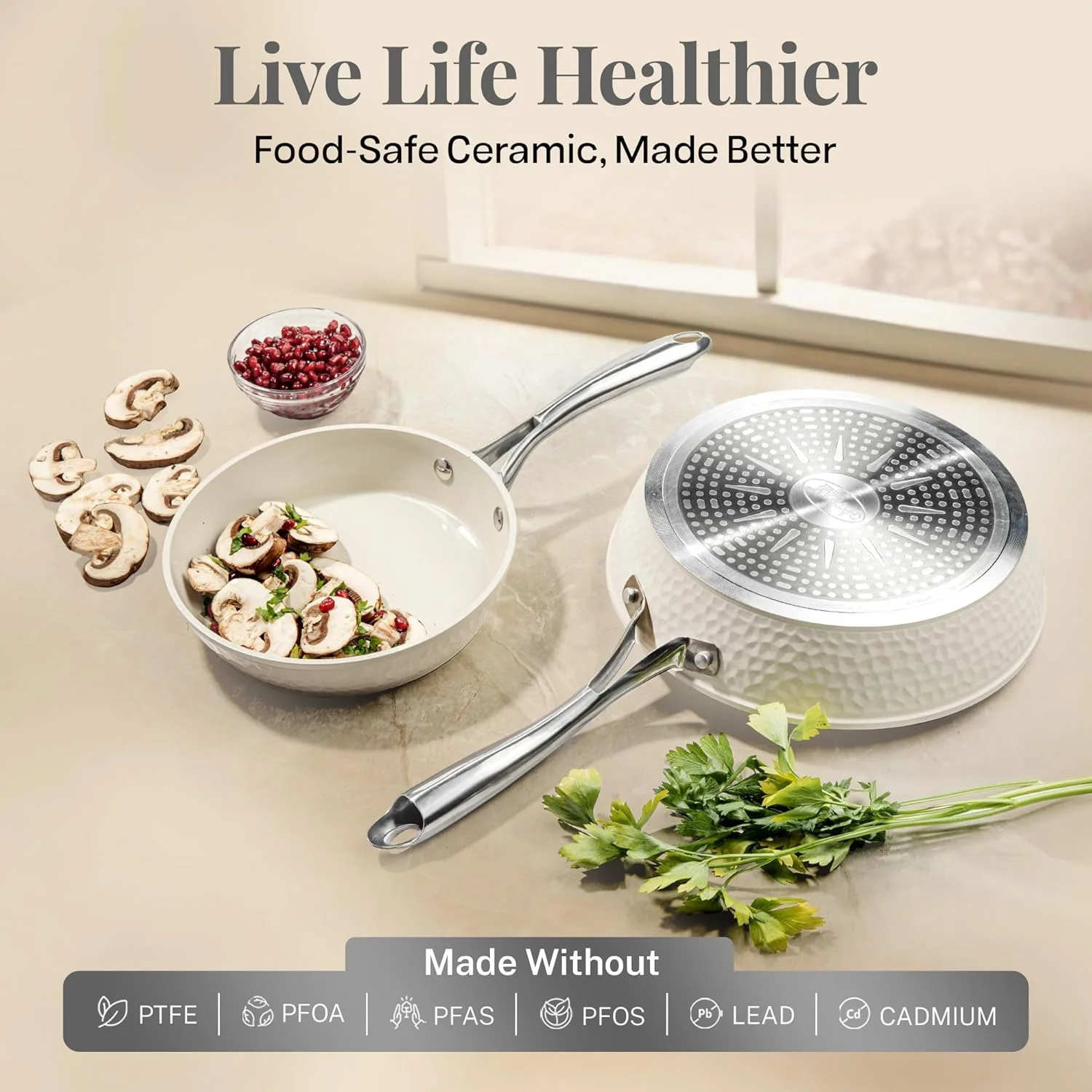 Gotham Steel Hammered 15 Pc Ceramic Pots and Pans Set Non stick, Cookware Set Nonstick for Kitchen with Utensils, Pots and Pans for Cooking, Non Toxic Cookware Sets, Oven and Dishwasher Safe, Copper