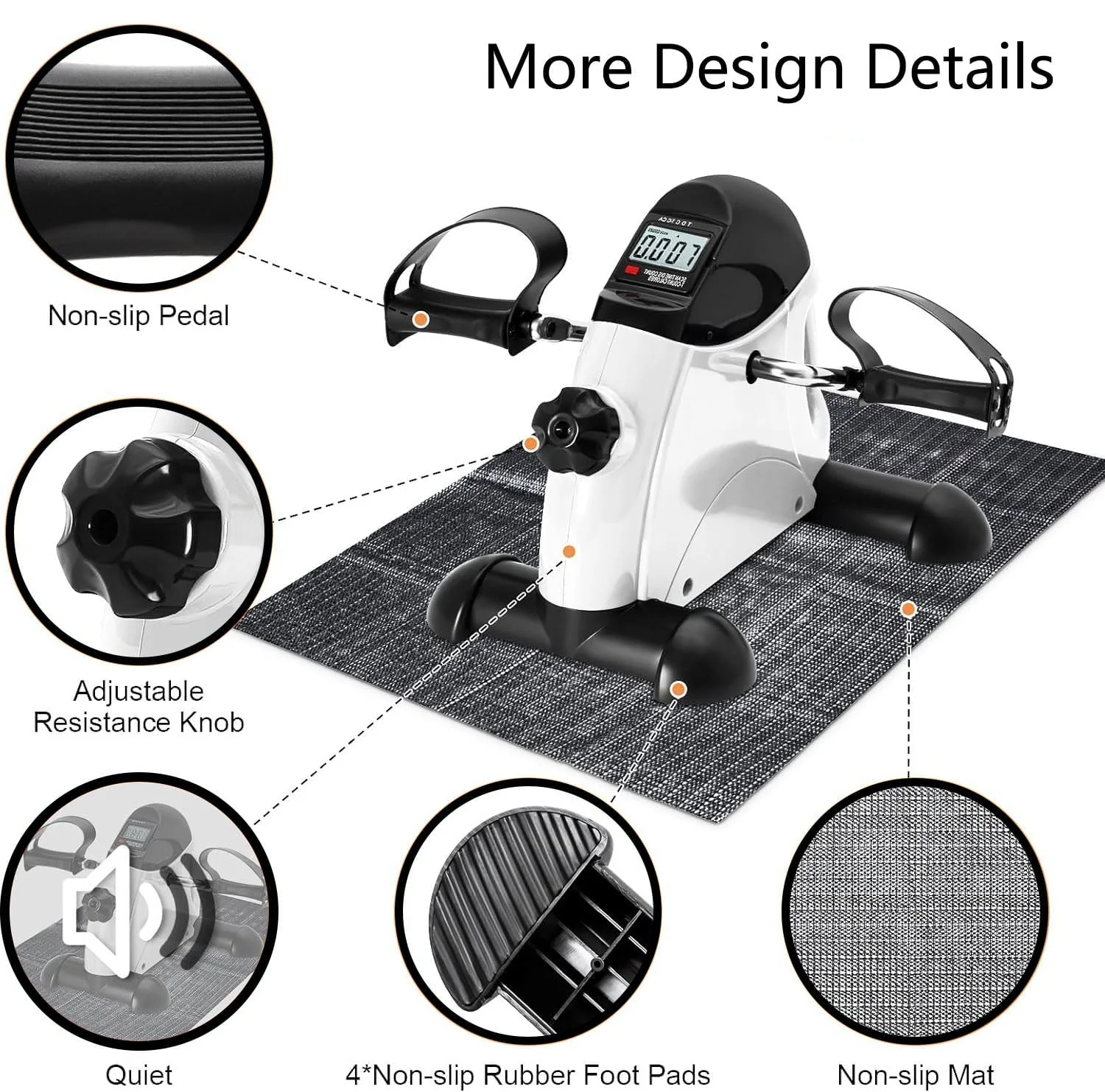 Under Desk Exercise Bike,Pedal Exerciser,Mini Exercise Bike,Leg Exerciser,Under Desk Elliptical,LCD Screen Displays,Arm Fitness and Health,White