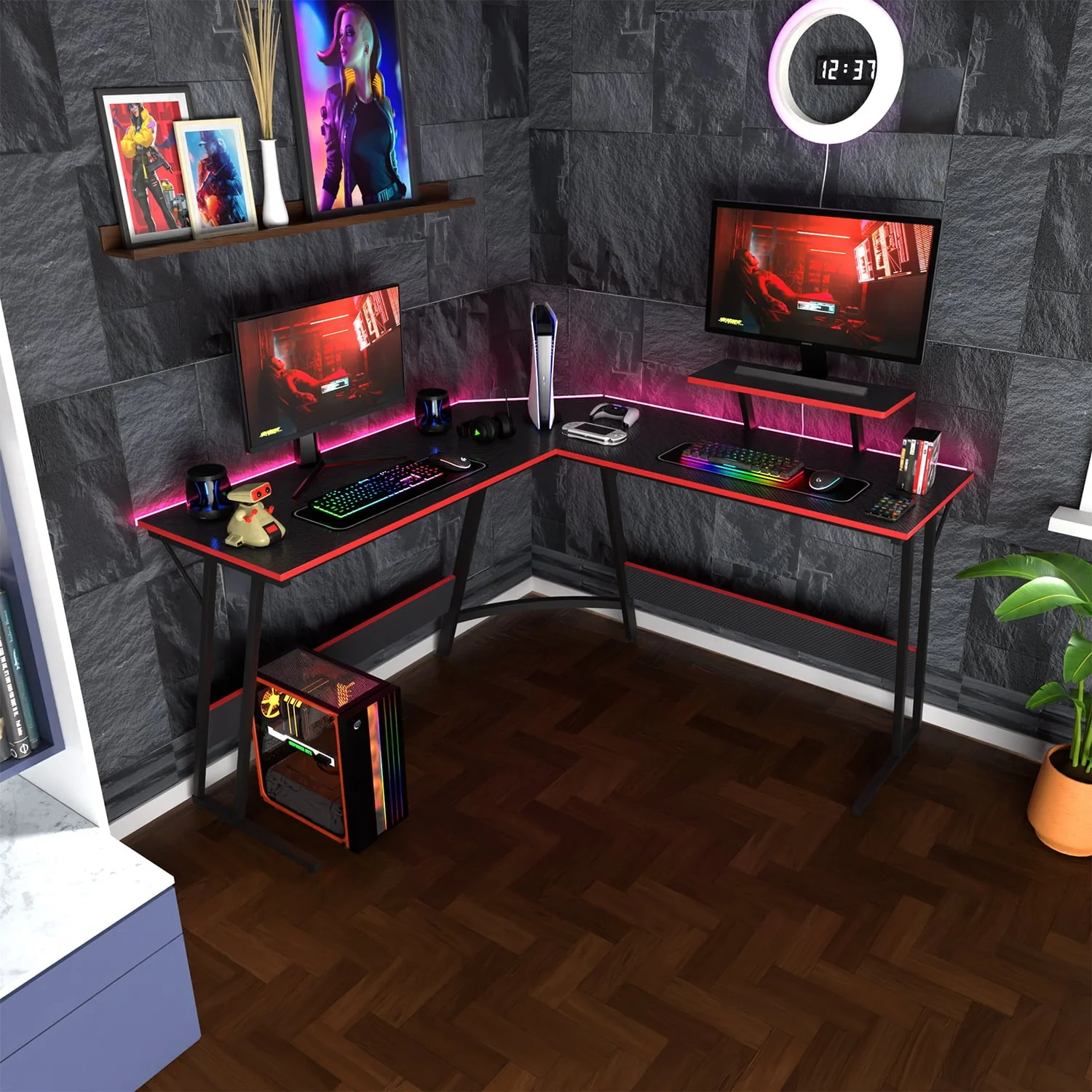 YRLLENSDAN  L Shaped Computer Desk, Corner Desk Gaming Table Computer Desk L Shaped Desks Gaming Desks with Large Desktop for Home Office, Black