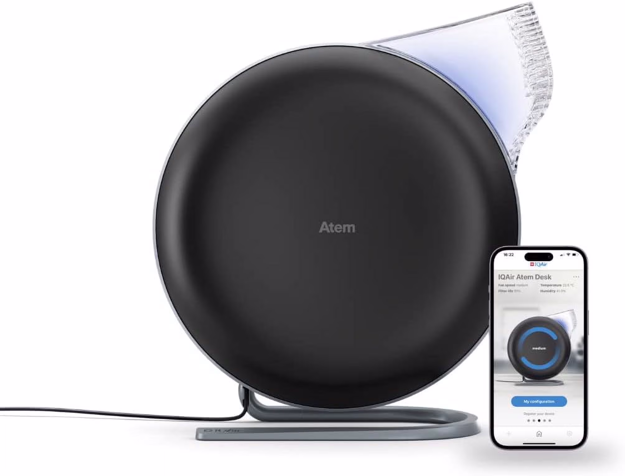 IQAir Atem Desk Personal HyperHEPA Air Purifier - Filters 99% of allergens, asthma triggers, airborne pollutants, odors and gasses - Perfect for offices or other small rooms (White)