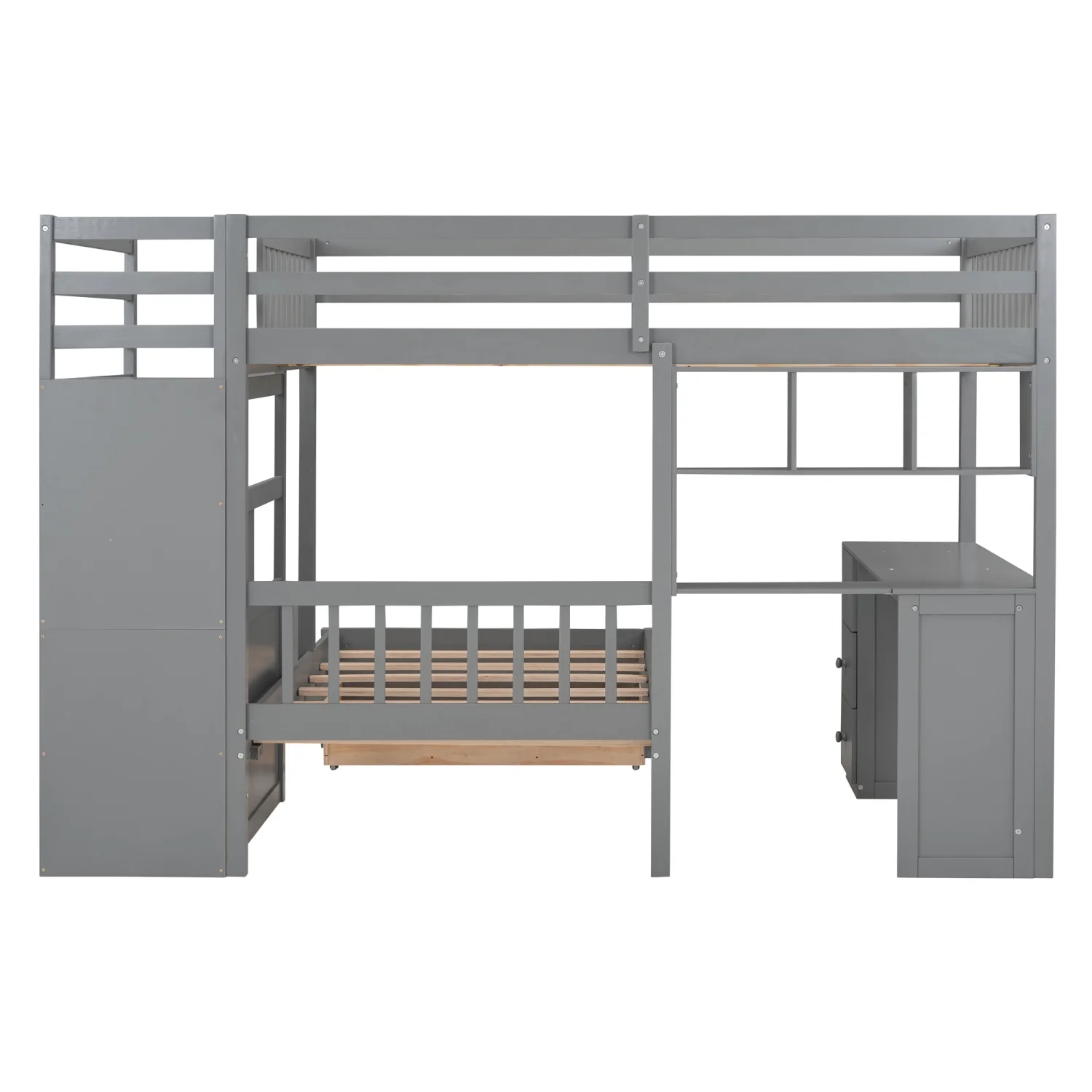 Harper & Bright Designs Full Over Twin Bunk Bed with Desk, Drawers and Shelves, L-Shaped Bunkbeds with Storage Staircase for Adults Bedroom, White