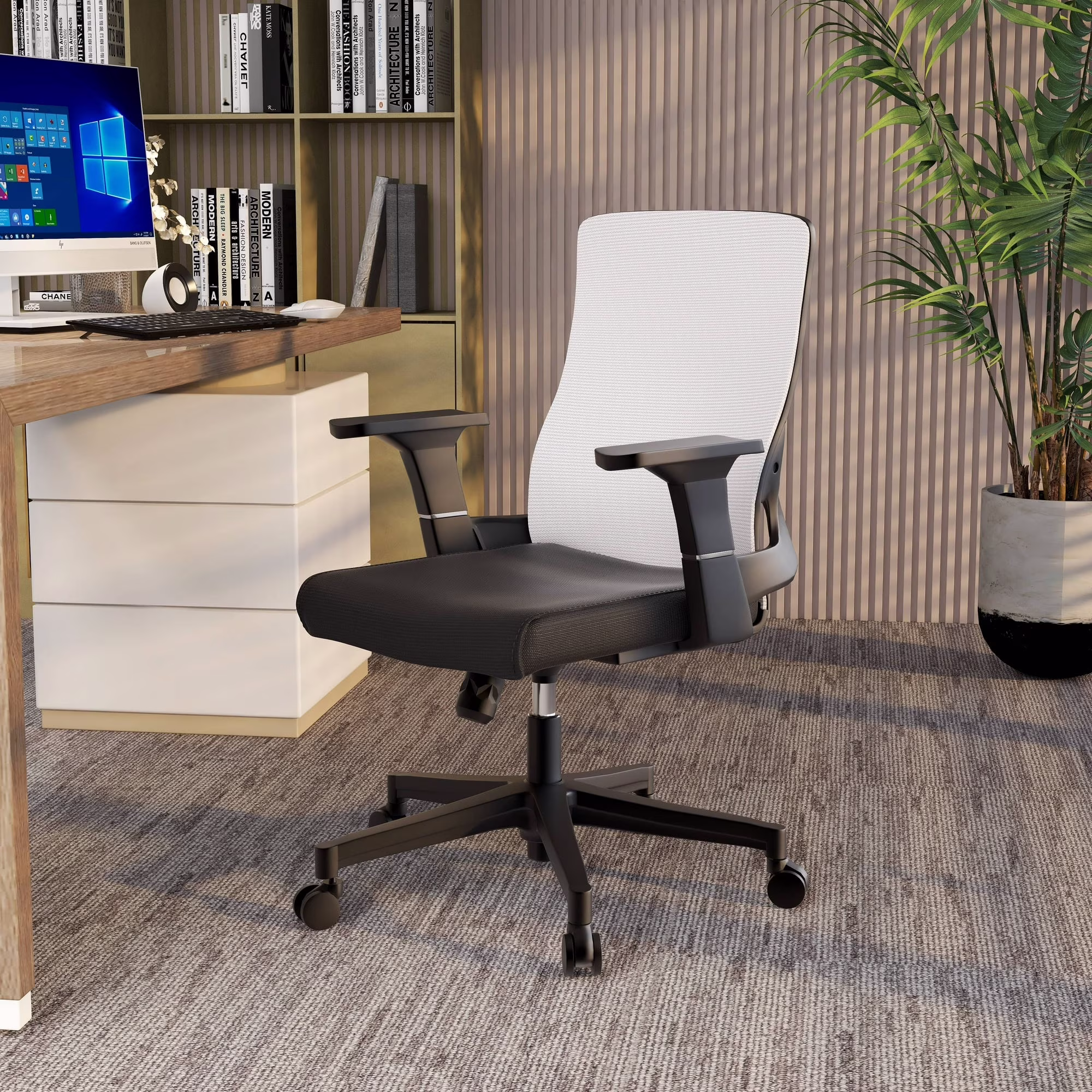 LeisureMod Brio Modern Office Chair Ergonomic Lumbar Support Computer Chair Adjustable Desk Chair with 360 Degree Swivel and Tilt in Blue