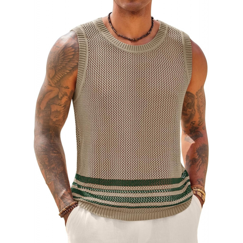 Men's Sleeveless Tank Tops Knitted Hollow Out Crochet