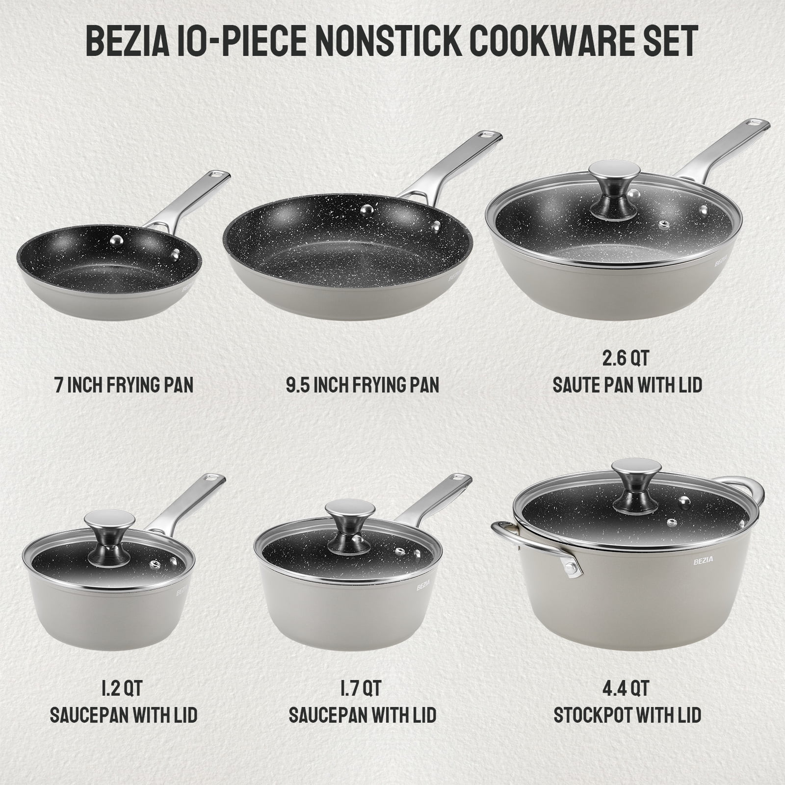 10 pcs Induction Cookware Pots and Pans Set, Compatible with All Stoves, Dishwasher Safe, Aluminum