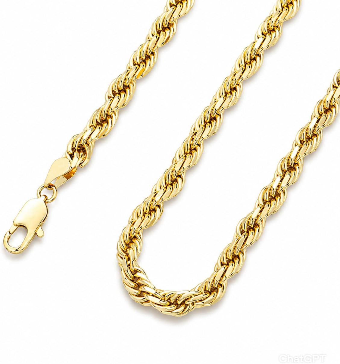 14K Gold-Plated Rope Chain Necklace for Men, Hand-Polished 4/6/8/10mm Thick Rope Chain, Hip Hop & Layered Style Jewelry, Gift Box Included