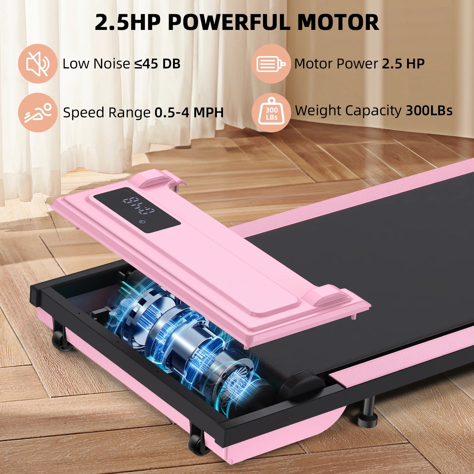 Walking Pad Treadmill, 2.5HP Under Desk Treadmill with Remote Control and LED Display, Portable Walking Treadmill for Home Office, Walking Jogging Machine with 300 lbs Weight Capacity
