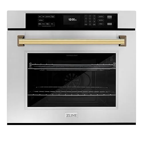 ZLINE 30 in. Autograph Edition Professional Convection Single Wall Oven with Air Fry and Self Clean in Stainless Steel with Polished Gold Handle (WASZ-30-G)