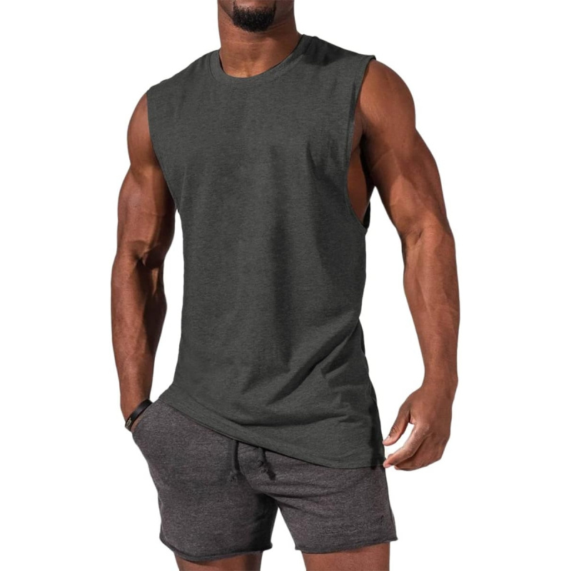 Men's Sleeveless Tank Tops Crewneck Solid Loose Fit Shirt