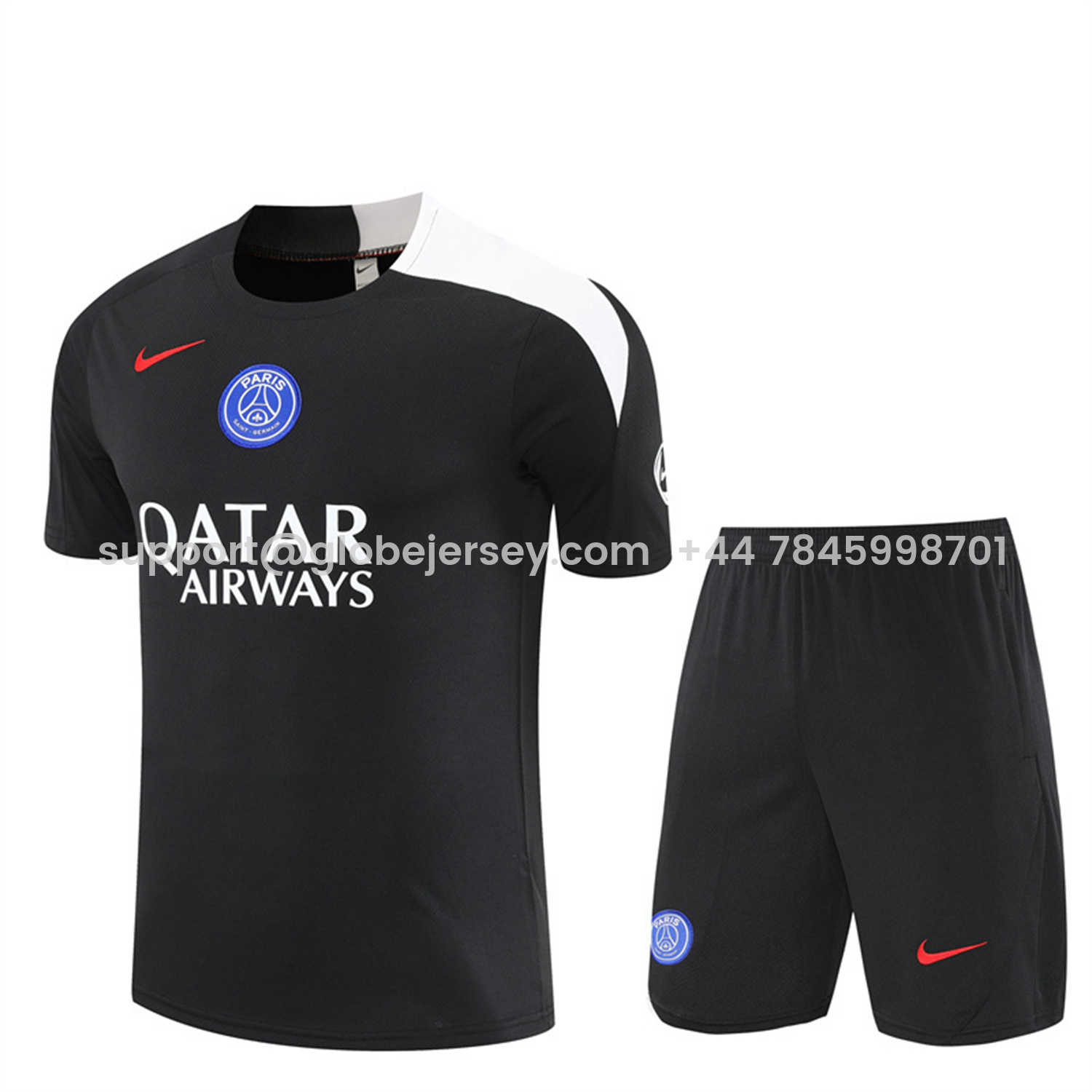 Paris Saint-Germain PSG 25-26 Short-Sleeve Training Set - White Edge Black Top & Black Shorts
