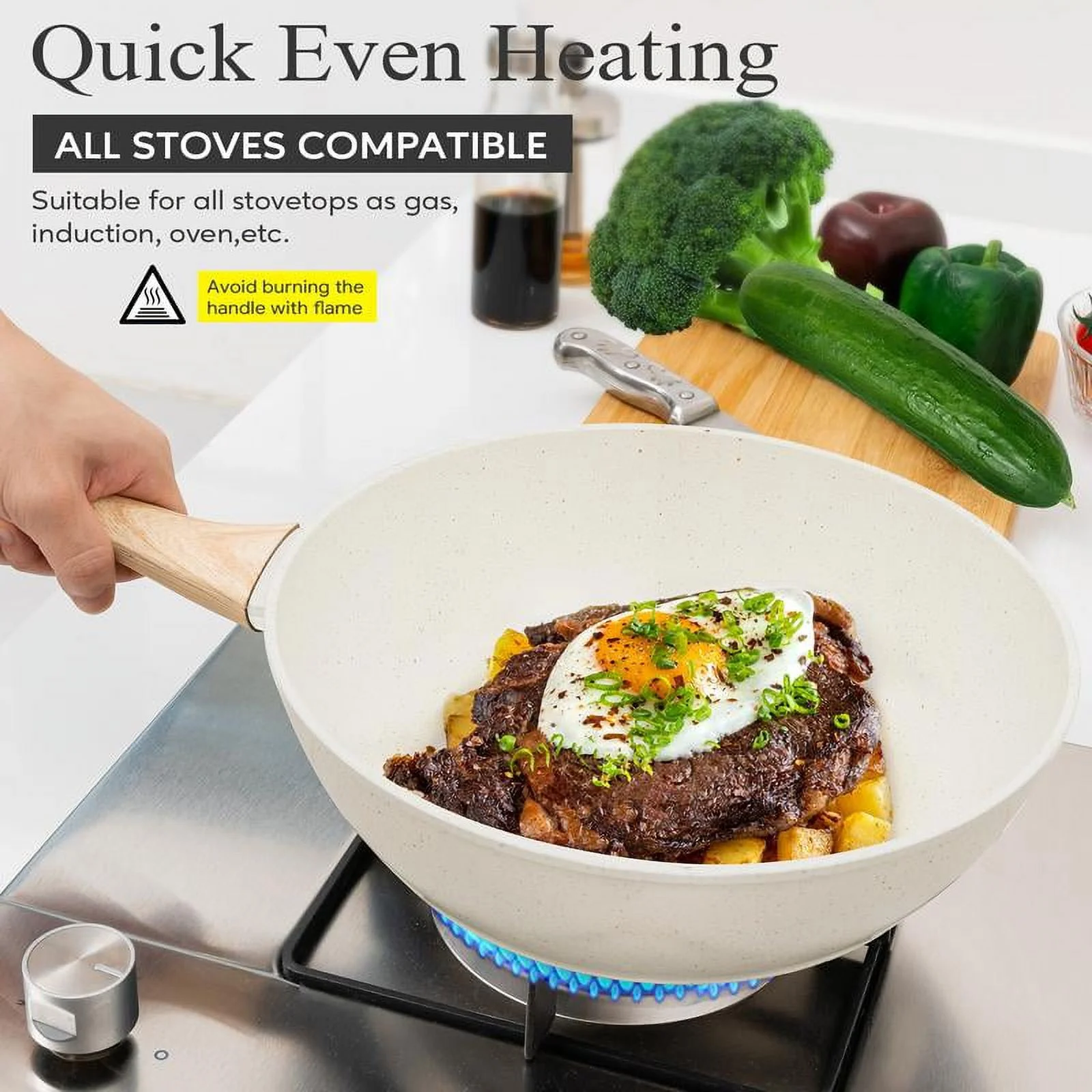 12pcs Pots and Pans Set Non Stick Kitchen Cookware Sets Induction Cookware Nonstick Granite Cooking Set with Frying Pans, Saucepans, Steamer