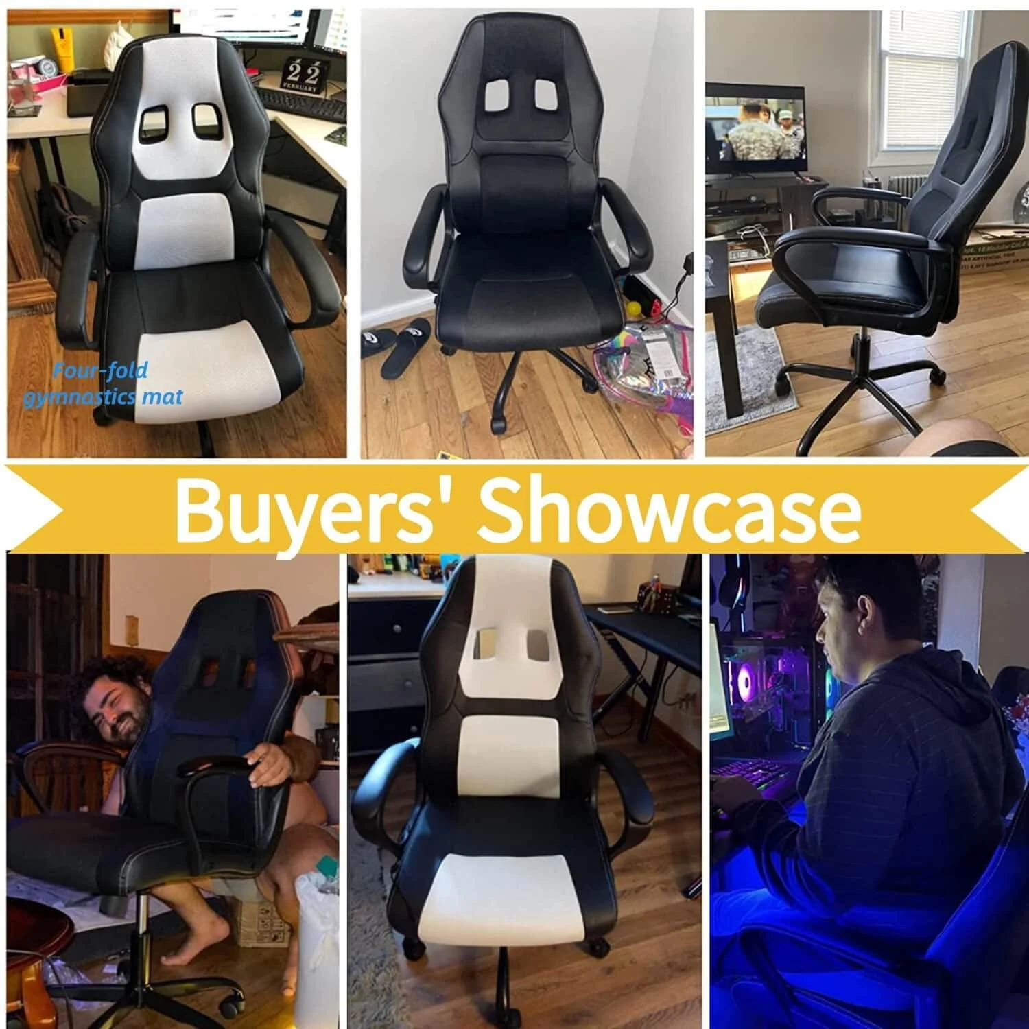 Dkelincs Gaming Chair Massage Computer Chair Ergonomic Video Game Chairs, Adjustable Office Desk Chair with Lumbar Support & Armrest for Teens & Children, Black