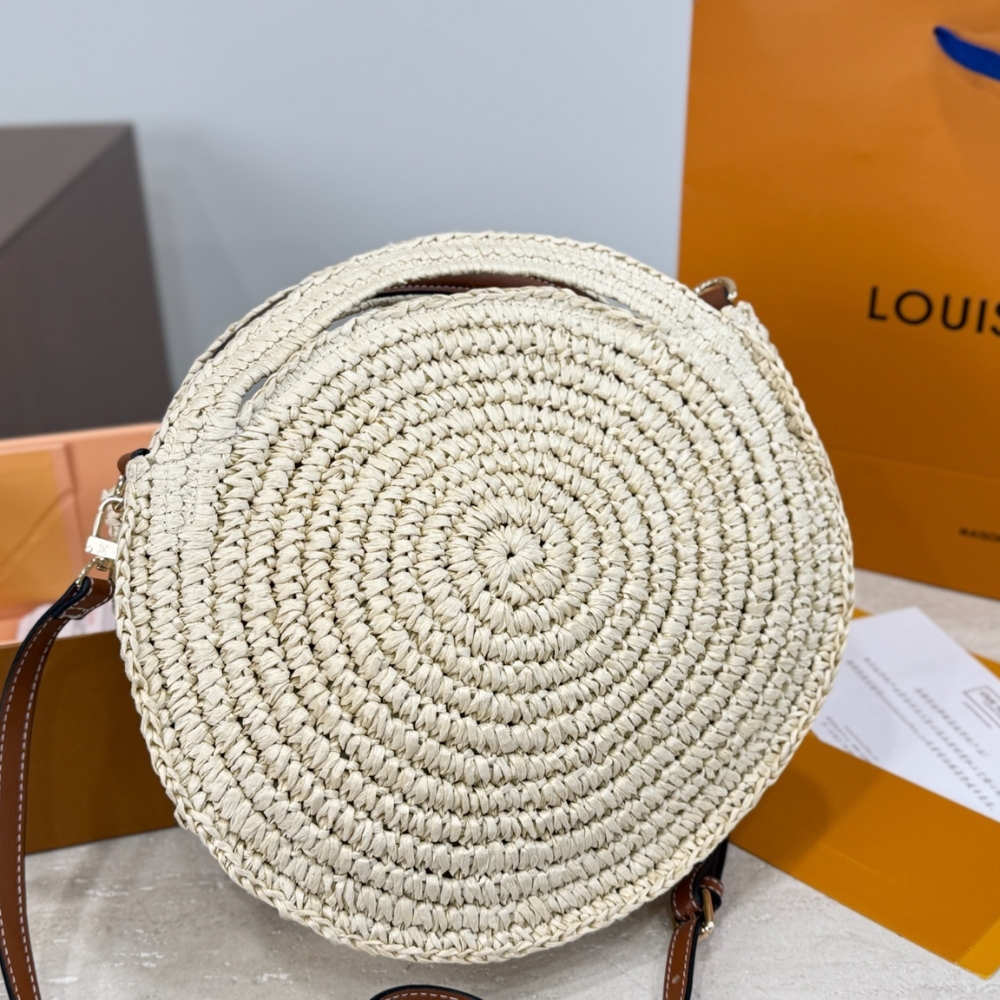 Louis Vuitton Around Me Shoulder Bag Raffia White 11 Inches M25243