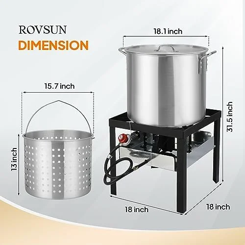 60QT Turkey Fryer & Crawfish Boiler / 150,000 BTU Propane Burner Set, Aluminum Seafood Boil Pot /Basket, Crab Boil Pot, Crab Steaming, Outdoor Cooking Deep Fryer / 10 PSI Regulator & Hose