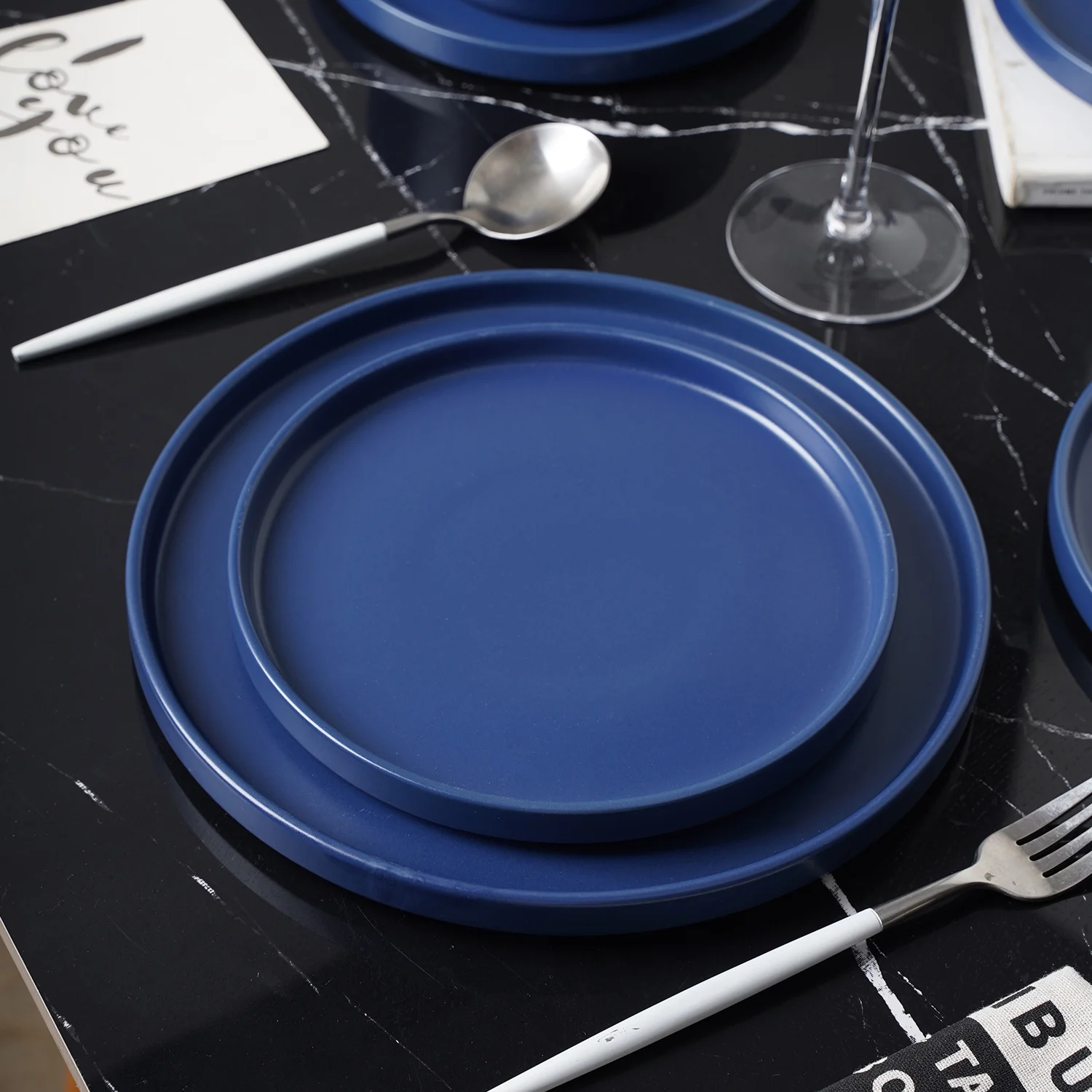 Stone + Lain Chelsea Stoneware Collection, Round Dinnerware Set, 24 Pieces Service for 8, Blue