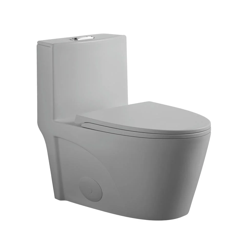Spaco 1.1/1.6 GPF Dual Flush One-Piece Toilet, Button on Tank top S-trap 12 inches, Elongated Bowl with Soft Close Seat, Water-Saving MAP 1000g, Comfort Chair Seat ADA Height, Light Gray