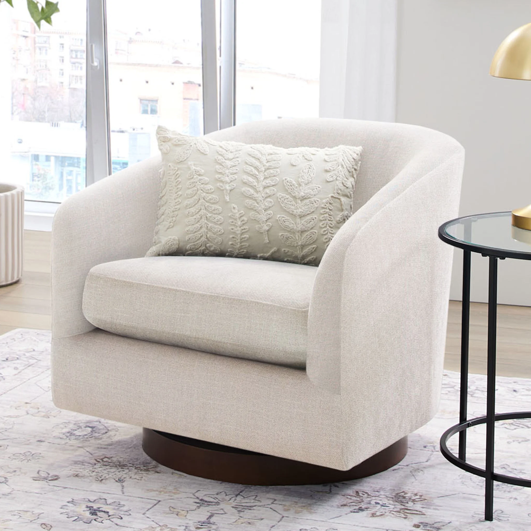 Better Homes & Gardens Bradford Wooden Base Modern Swivel Accent Chair, Linen