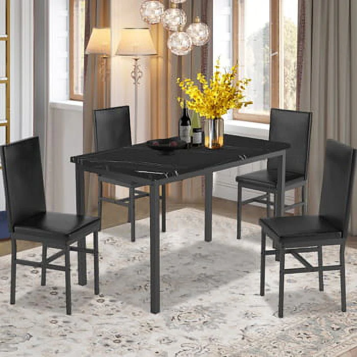 Rectangle Dining Table Set, 5 Pieces Dining Set, Dine Table and 4 Velvet Chairs, Compact Kitchen Table Set for Home, Breakfast Nook, Cafeteria Dining Room, JA4324