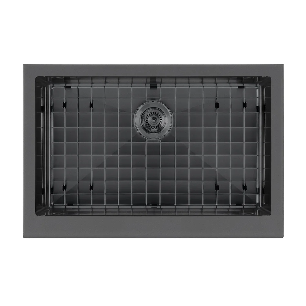 Whitehaus Collection WHNPL3020-MBLK Noah Plus Collection Single Bowl Undermount Sink Set with a Seamless Customized Front Apron - Matte Black