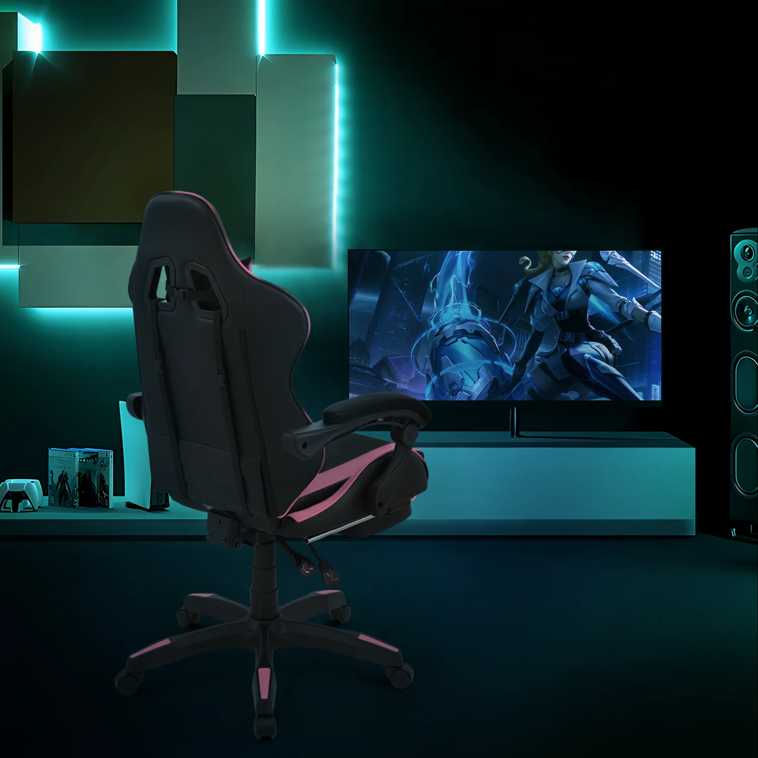 Magshion Adjustable Gaming Chair, Ergonomic PC Computer Seat with Headrest and Lumbar Support for Adults Teens Desk Chair, Black
