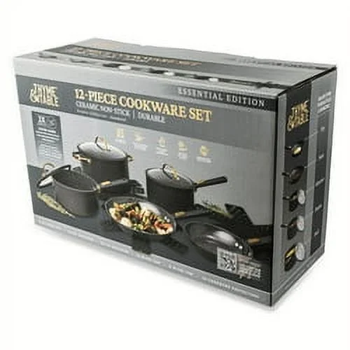 Thyme & Table 12-Piece Non-Stick Granite Cookware Set, Pots and Pans Set - Gunmetal