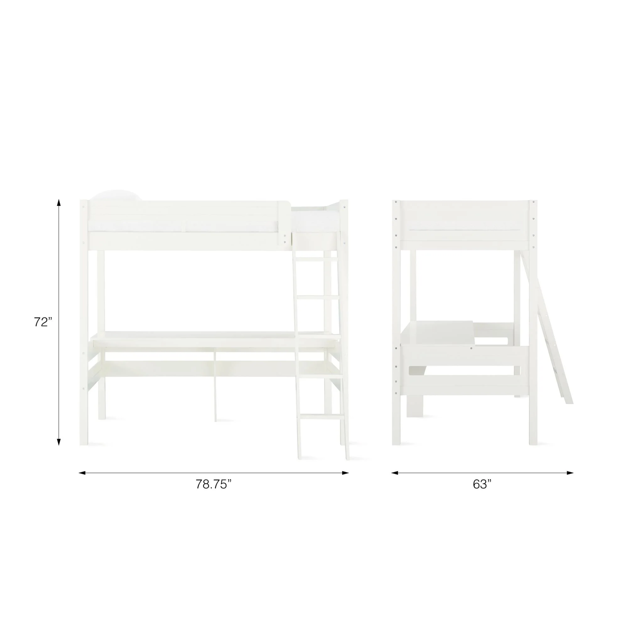 Teen Novogratz Lennon Twin Size Loft Bed with Desk, White