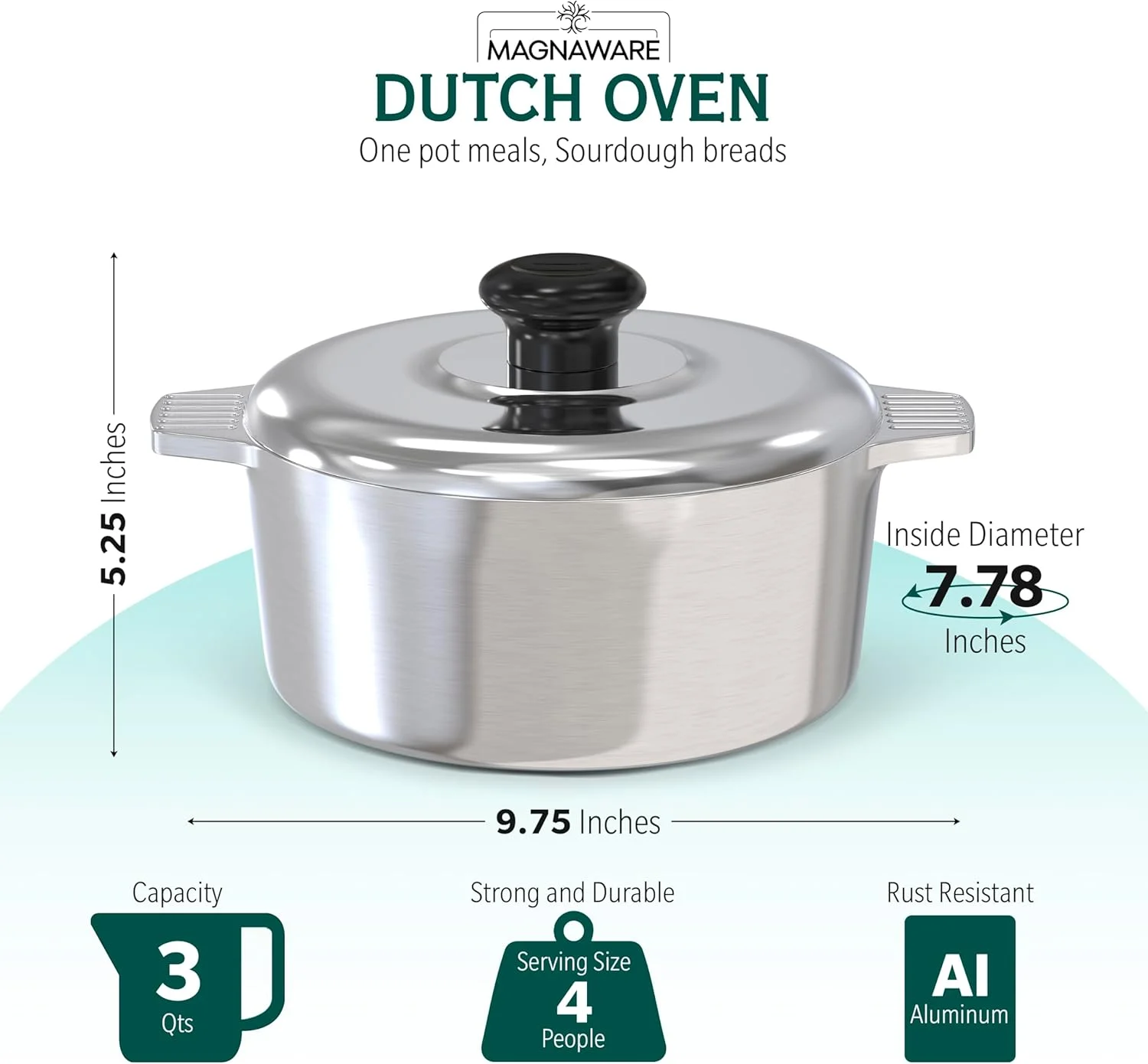 Magnaware 3qt Rust-Resistant Cast Aluminum Dutch Oven