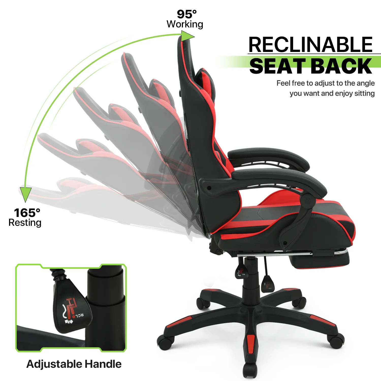 Magshion Adjustable Gaming Chair, Ergonomic PC Computer Seat with Headrest and Lumbar Support for Adults Teens Desk Chair, Black