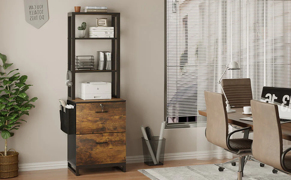 2 Drawer File Cabinet with Lock, Filing Cabinet fits Letter, Legal, A4 Size, Hanging File Folders, File Cabinets with Adjustable Storage Shelf,Rustic Brown