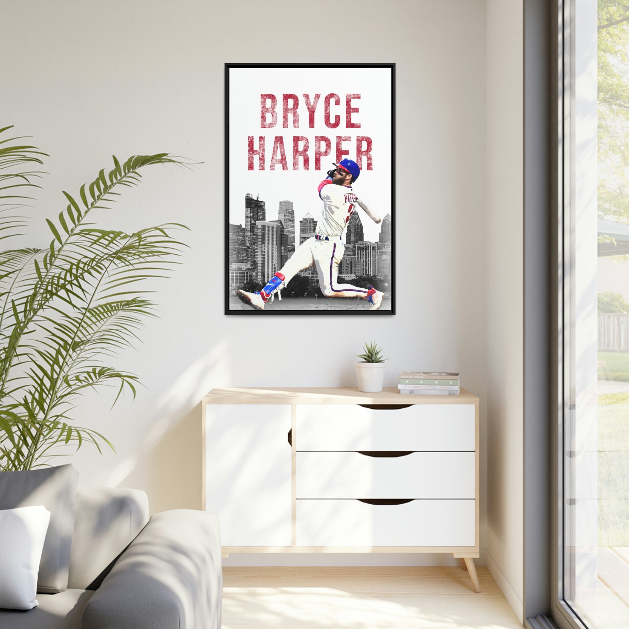 Bryce Harper Philadelphia Phillies Swinging Home Run Premium Wall Art Framed Canvas