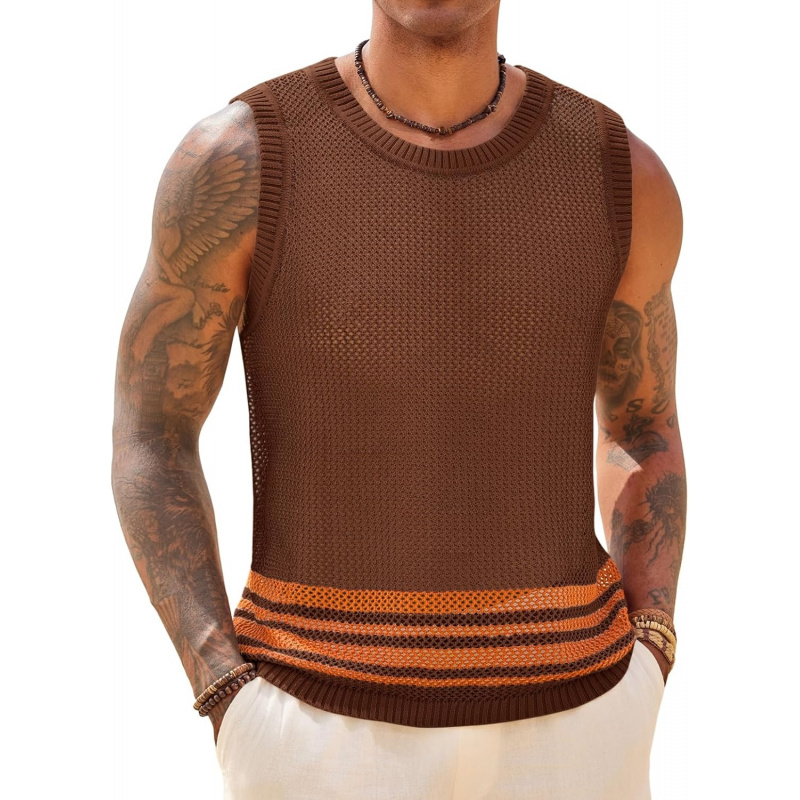 Men's Sleeveless Tank Tops Knitted Hollow Out Crochet