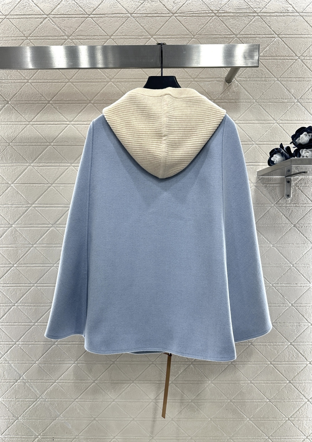 Hooded knit patchwork cape coat