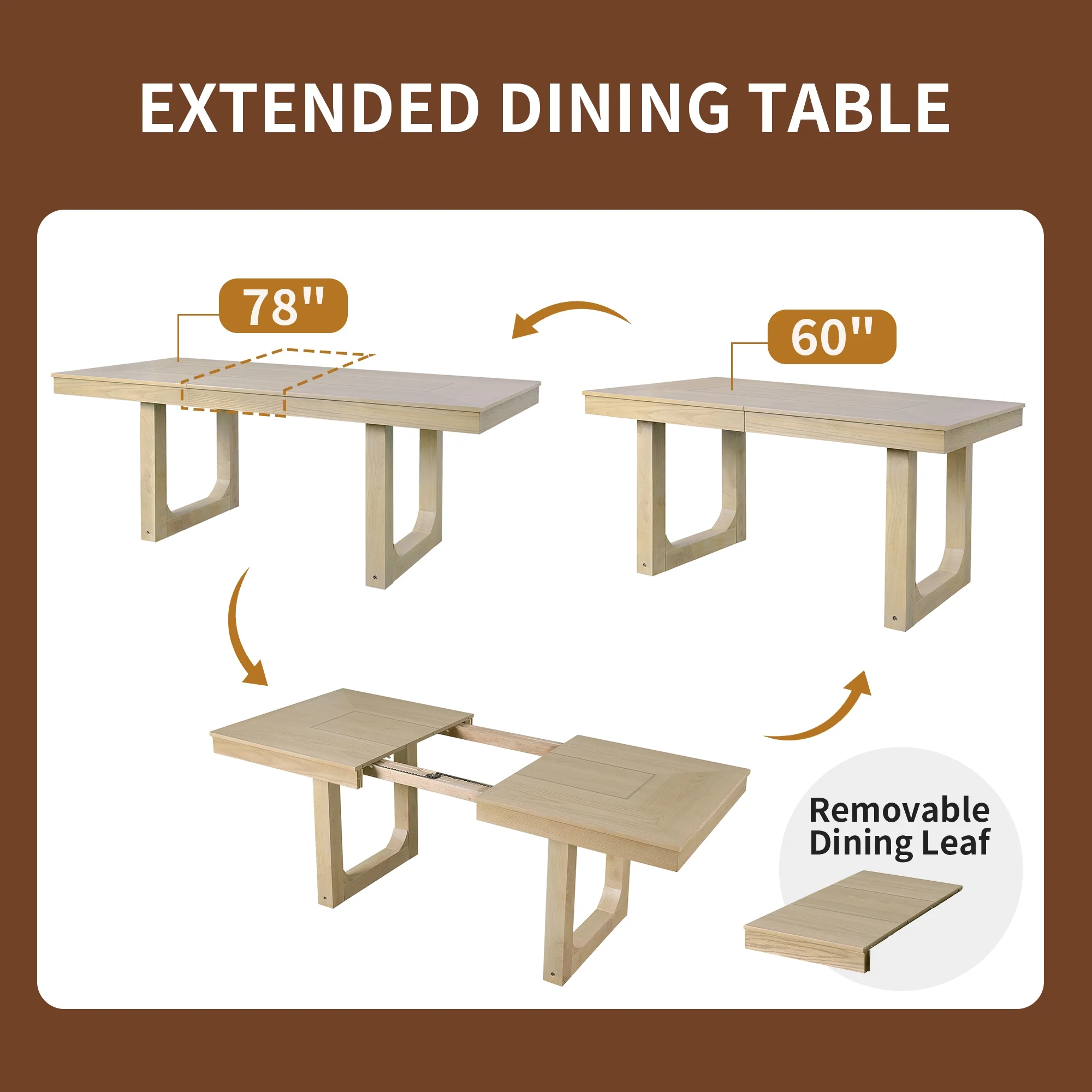 Harper & Bright Designs Farmhouse Extendable Dining Table Set for 6, 7 Pieces Rectangle Dining Table with 6 Upholstered Chairs, Wood Expanding Kitchen Table Set for Dining Room, Brown