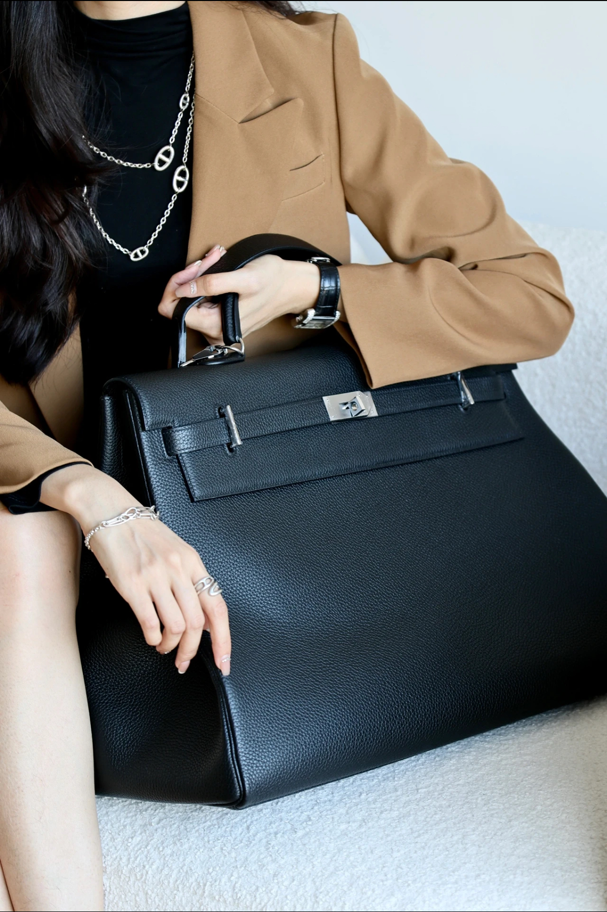 Hermes Kelly Sellier 25 Beton Ostrich Palladium Hardware