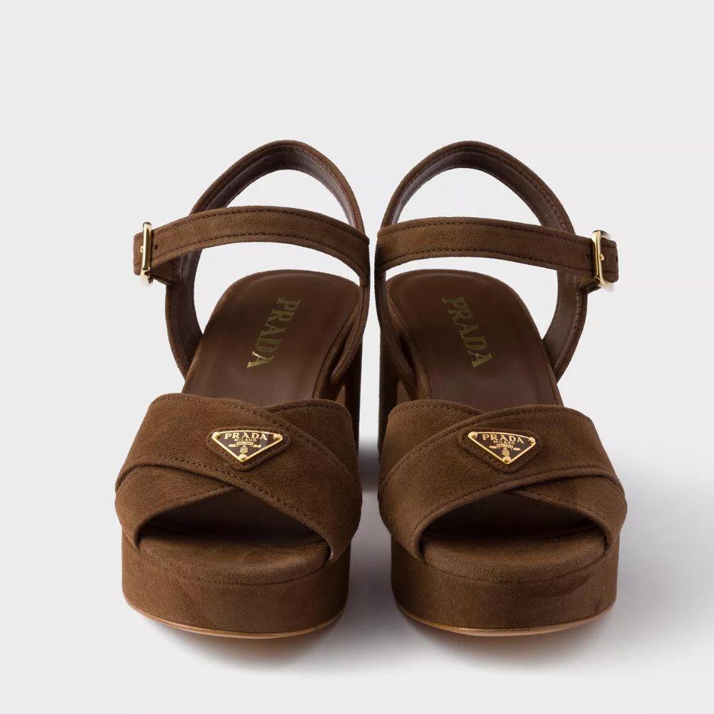 Prada Triangle Logo Platform Sandals Brown 65 mm