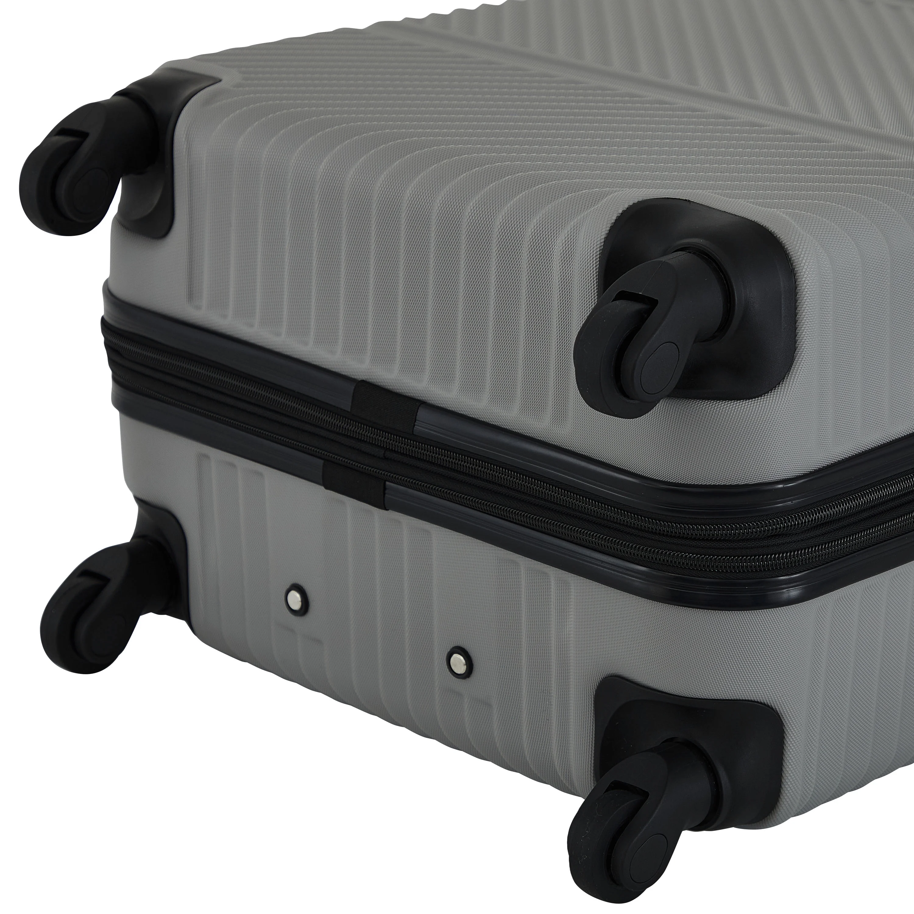 Wrangler 4 Piece Expandable Hardside Spinner Luggage Set with Packing Cubes, Sharkskin Grey