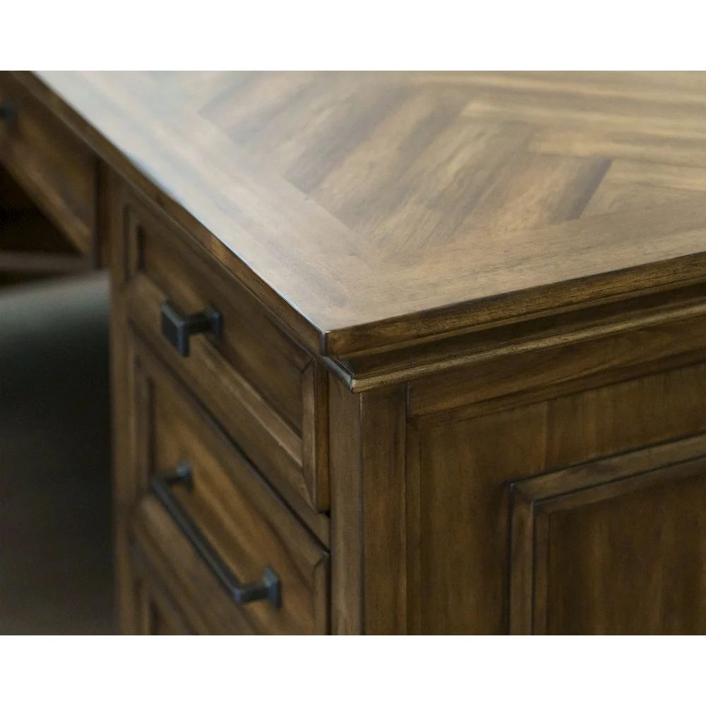 Martin Furniture Wood L-Desk Office Corner Desk Writing Table & Return in Brown