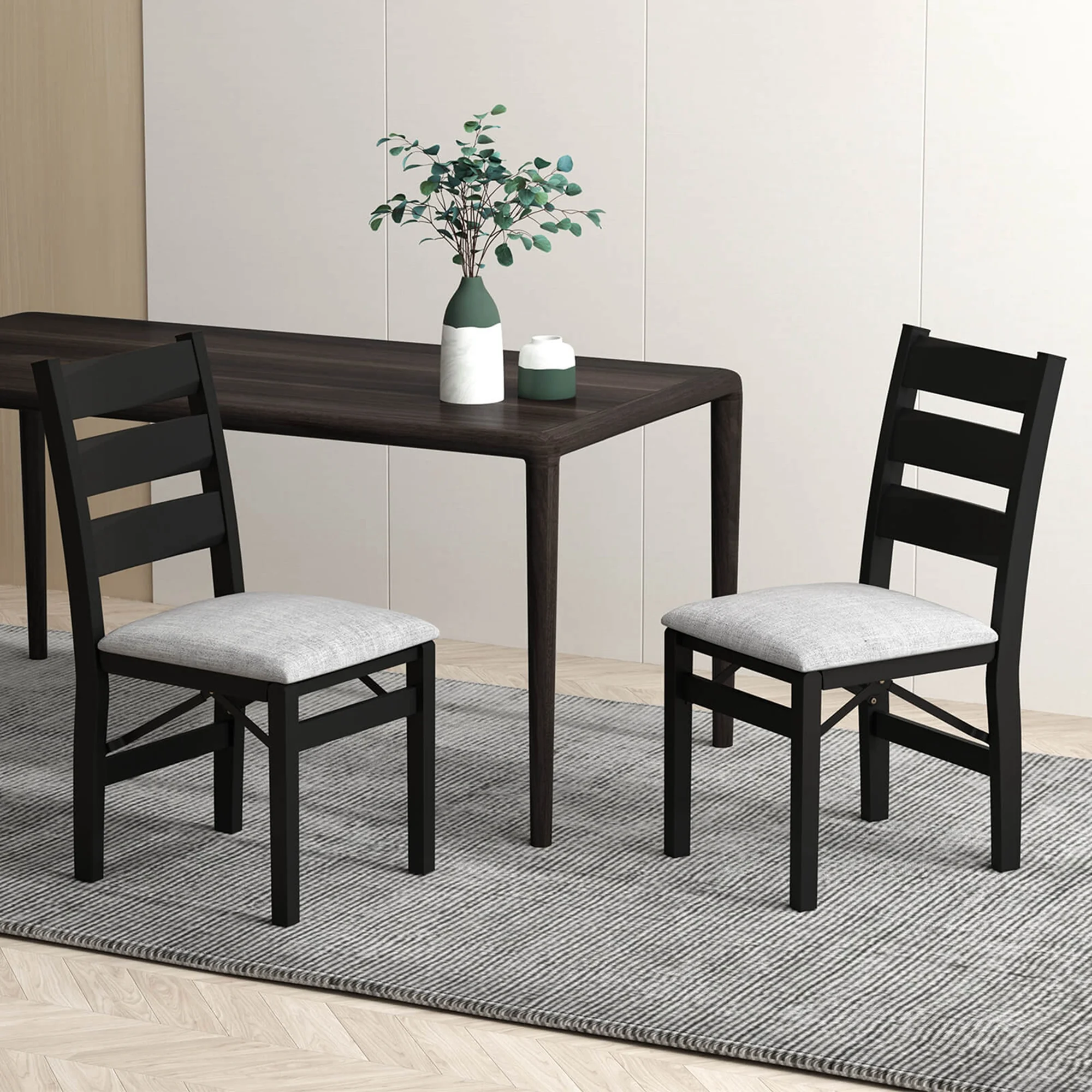 Costway Folding Chairs Set of 2 Modern Upholstered Chairs with Comfy Backrest & Padded Seat
