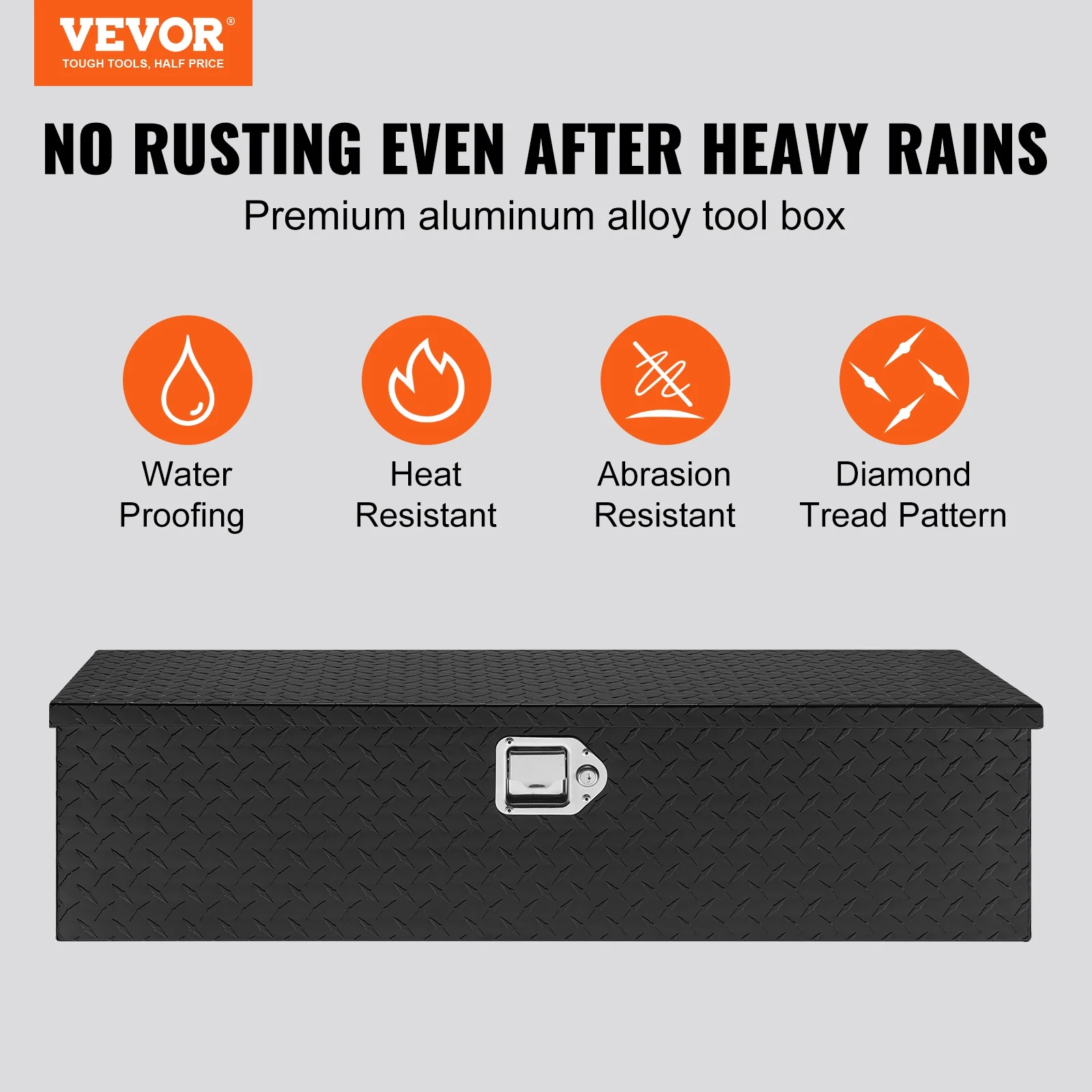 VEVOR Heavy Duty Aluminum Truck Bed Tool Box, Diamond Plate Tool Box with Side Handle and Lock Keys,Storage Tool Box Chest Box Organizer for Pickup,Truck Bed, RV, Trailer,39