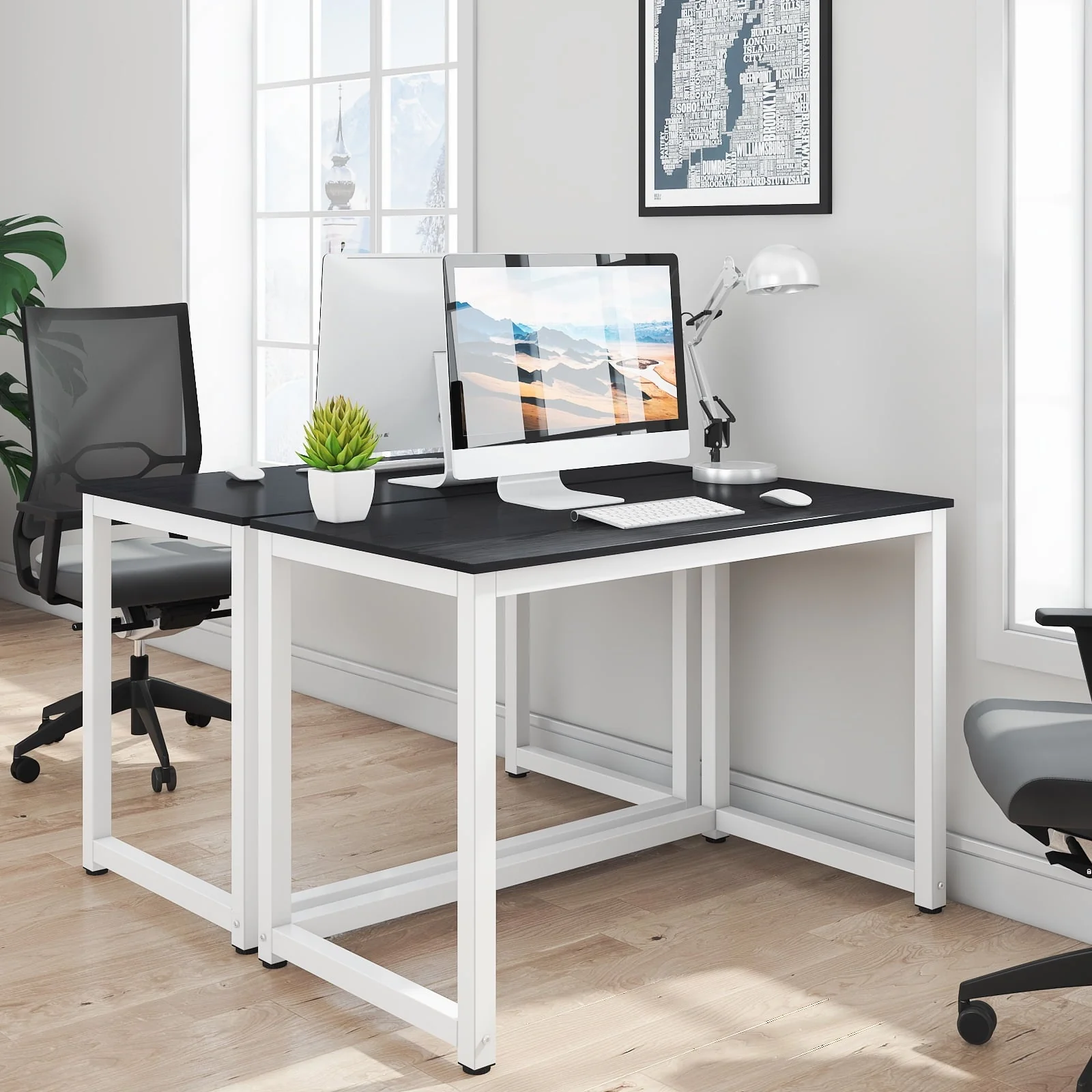 Hoffree 43 inch Computer Desk Home Writing Desk Office Furniture Computer Table Study Writing Table Workstation Modern Simple PC Desk for Small Spaces Home Office, Black
