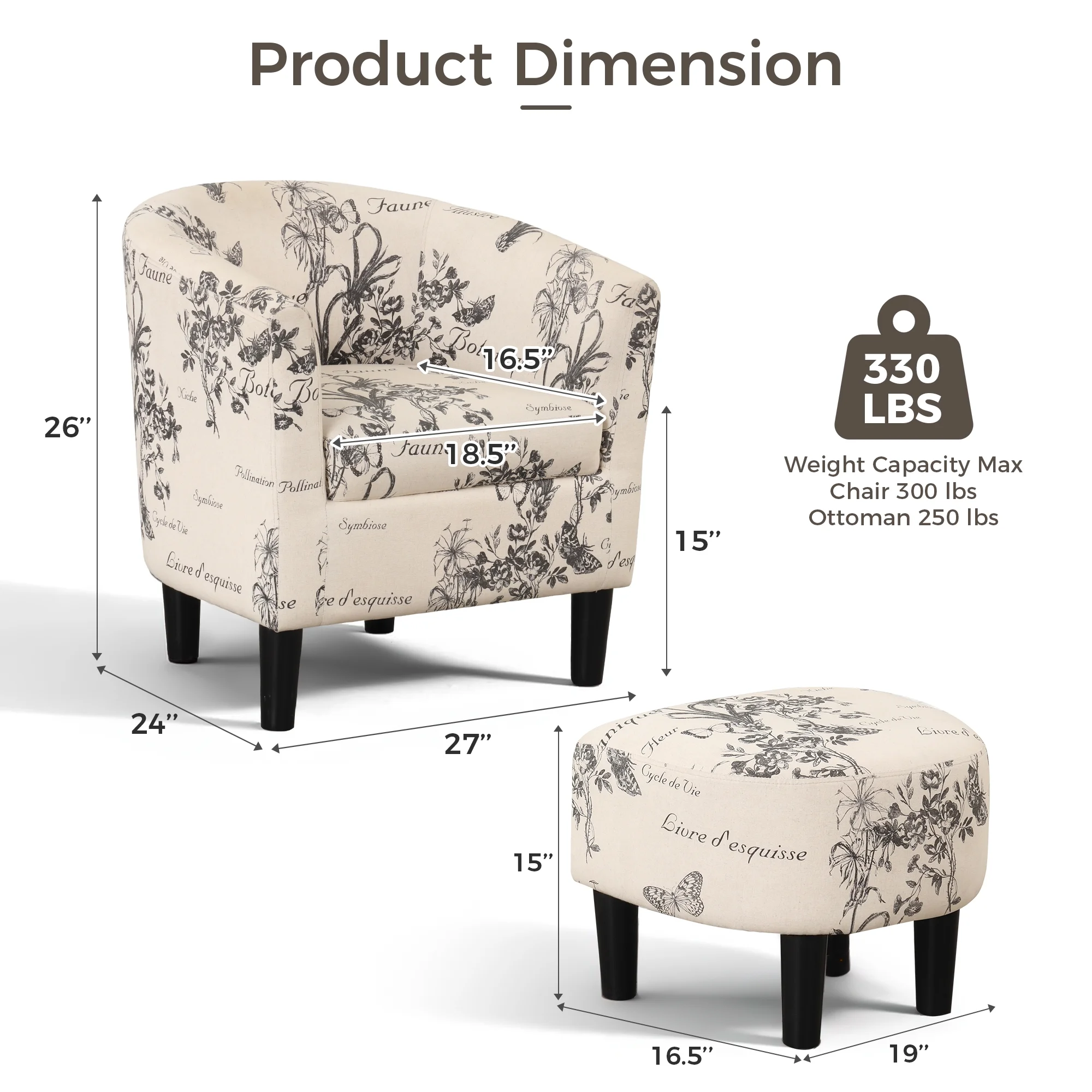 Bonzy Home Velvet Accent Chair with Ottoman for Living Room,Beige